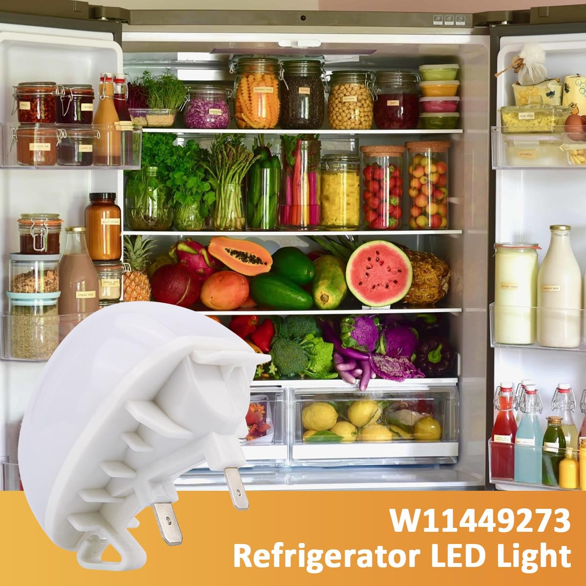 EAGLEGGO 2 Packs W11251749 Refrigerator LED Light Bulb for Whirlpool Kitchenaid Kenmore Amana Refrigerator Freezer Light Bulb Replacement AP7192759 W11520324 W11468934 W11549780 W11449273 W11602886