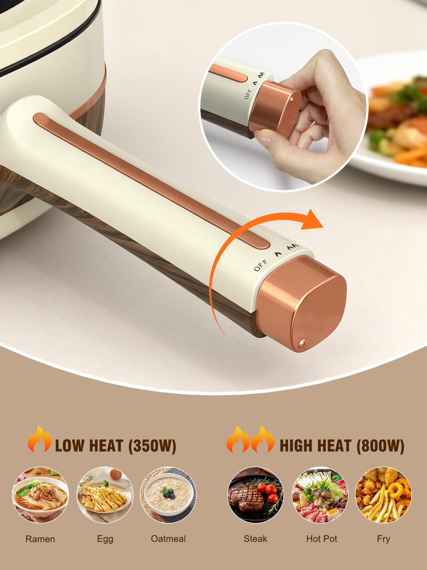 Cullinsss Hot Pot Electric for Cooking 2.5L Non-Stick Portable Cooker Frying Sauté Pan for Ramen Soup Oatmeal Steak Dorm Room Travel Lazy Pot with Power Adjustment