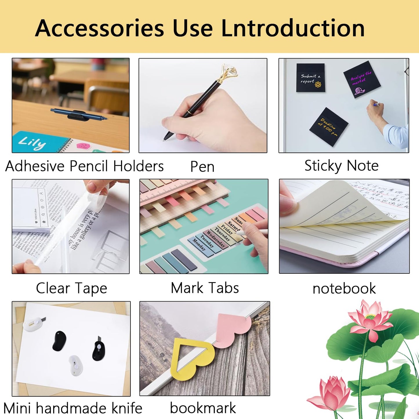 Office Supplies,Desk Accessories,Desk Organizer,Stapler,Tape Dispenser,Folding Phone Holder,Scissors,Notebook,Staple Remover,Staples,Clear Tape,Sticky Notes,Paper Clips,Bookmark,Pen,Pen pals Ect.27pcs