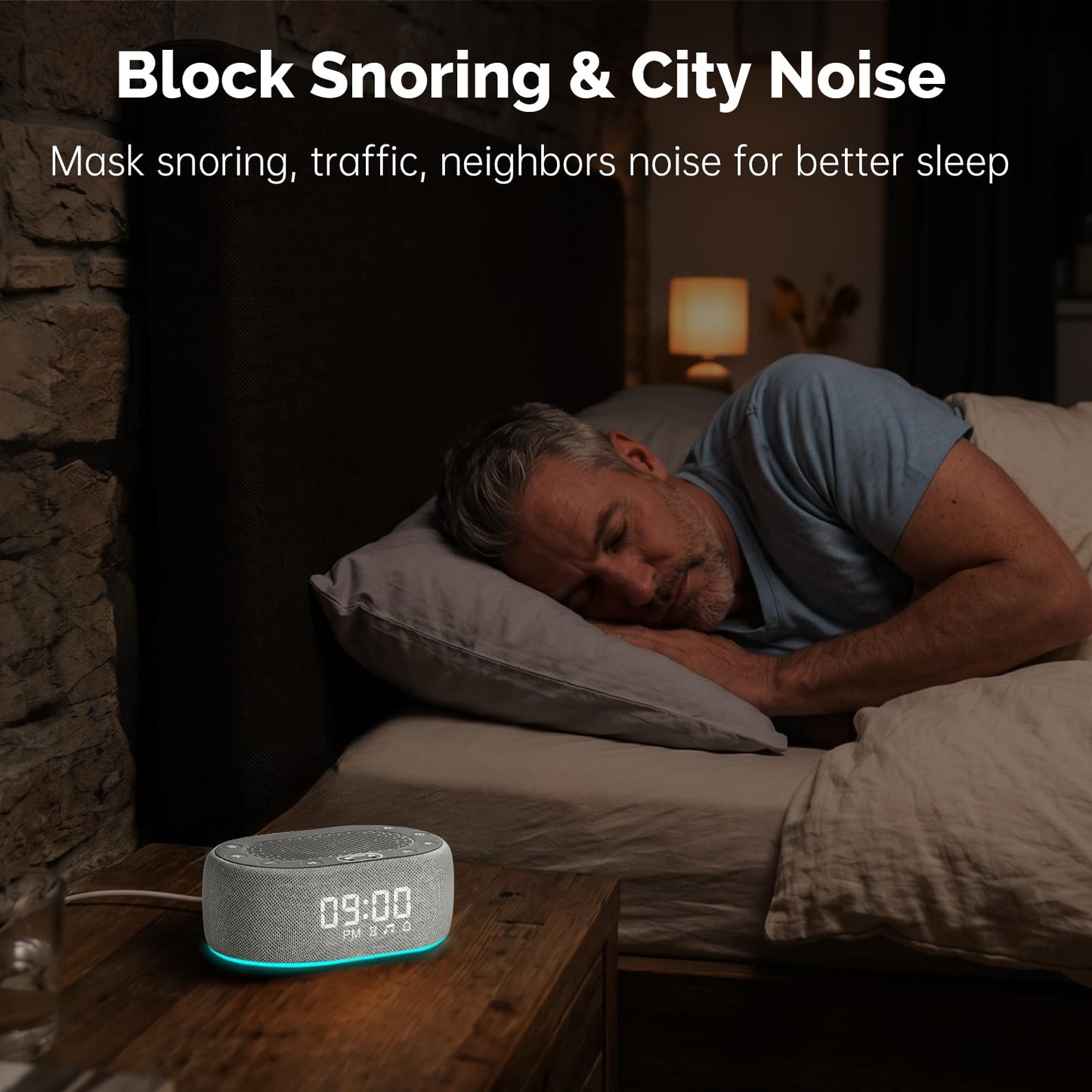 1Mii White Noise Machine with Alarm Clock, Sound Machine for Sleep for Adult Baby, Smart App Controlled，30 Soothing Sounds, Sleeping Timer, Dimmable 7-Color Night Light, 30 Volume Levels - Grey