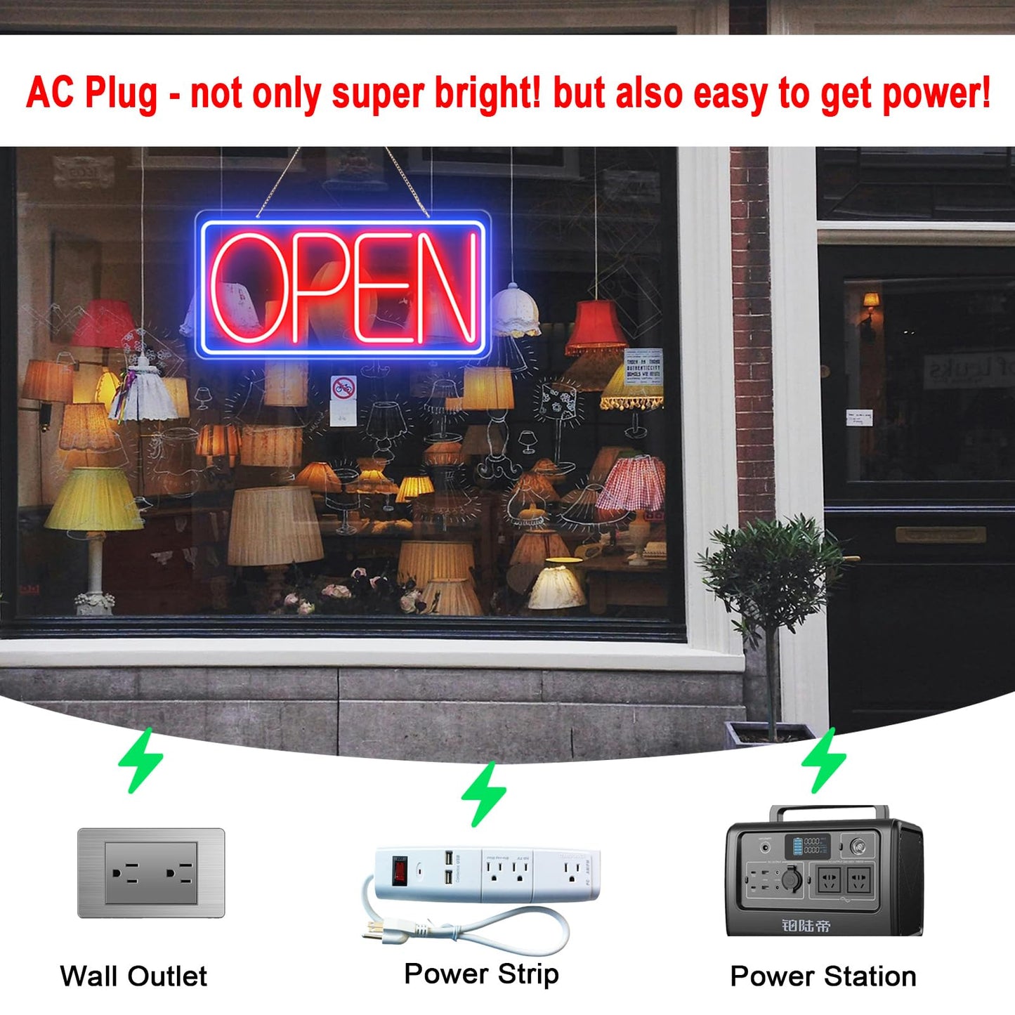 22" X 11" Led Neon Open Signs for Business, Large Open Signs, Plug In Electric Light Up with ON/OFF Switch, Ultra Bright Open Sign for Bar Salon Coffee Stores Club Hotel