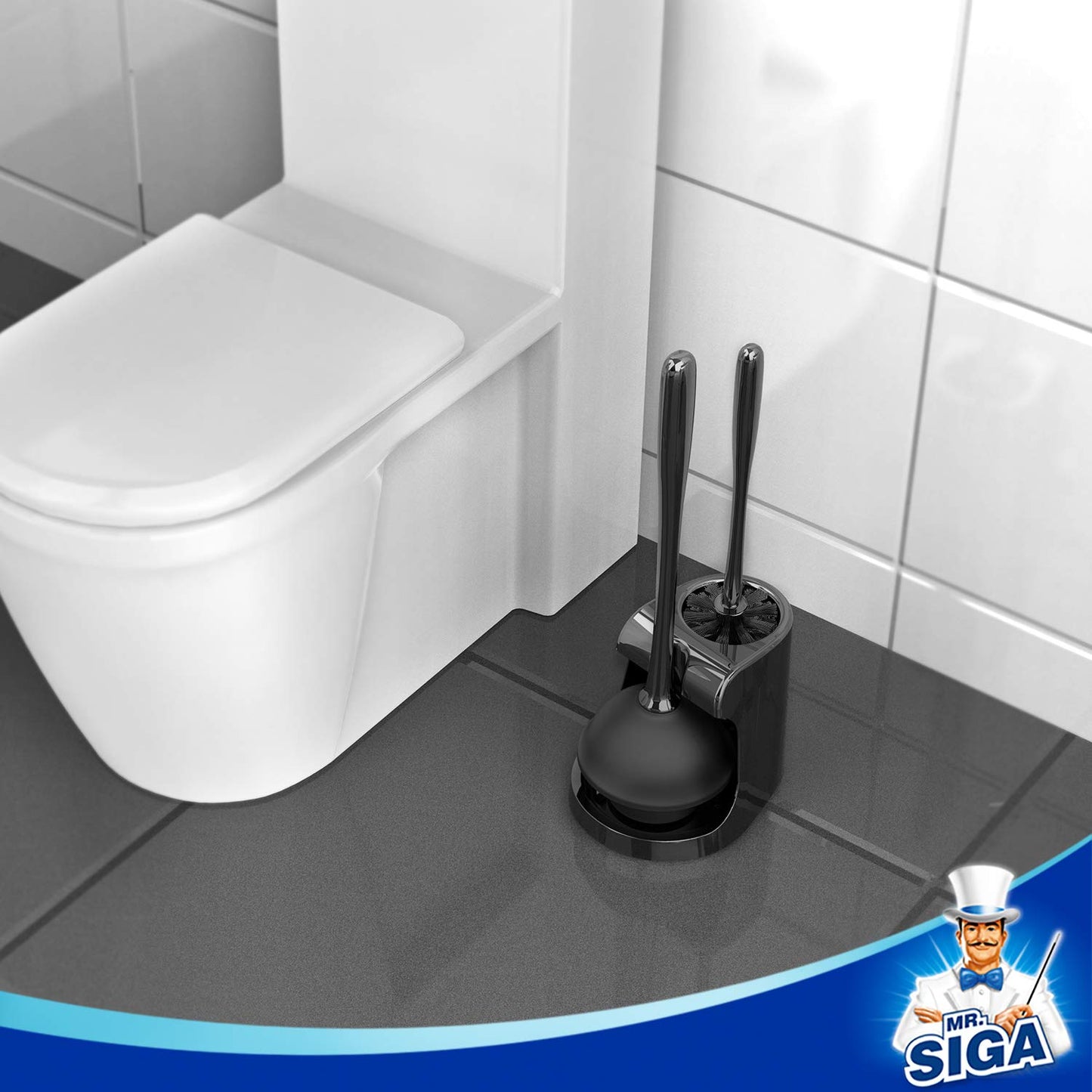 MR.SIGA Toilet Plunger and Bowl Brush Combo for Bathroom Cleaning, Black, 2 Sets