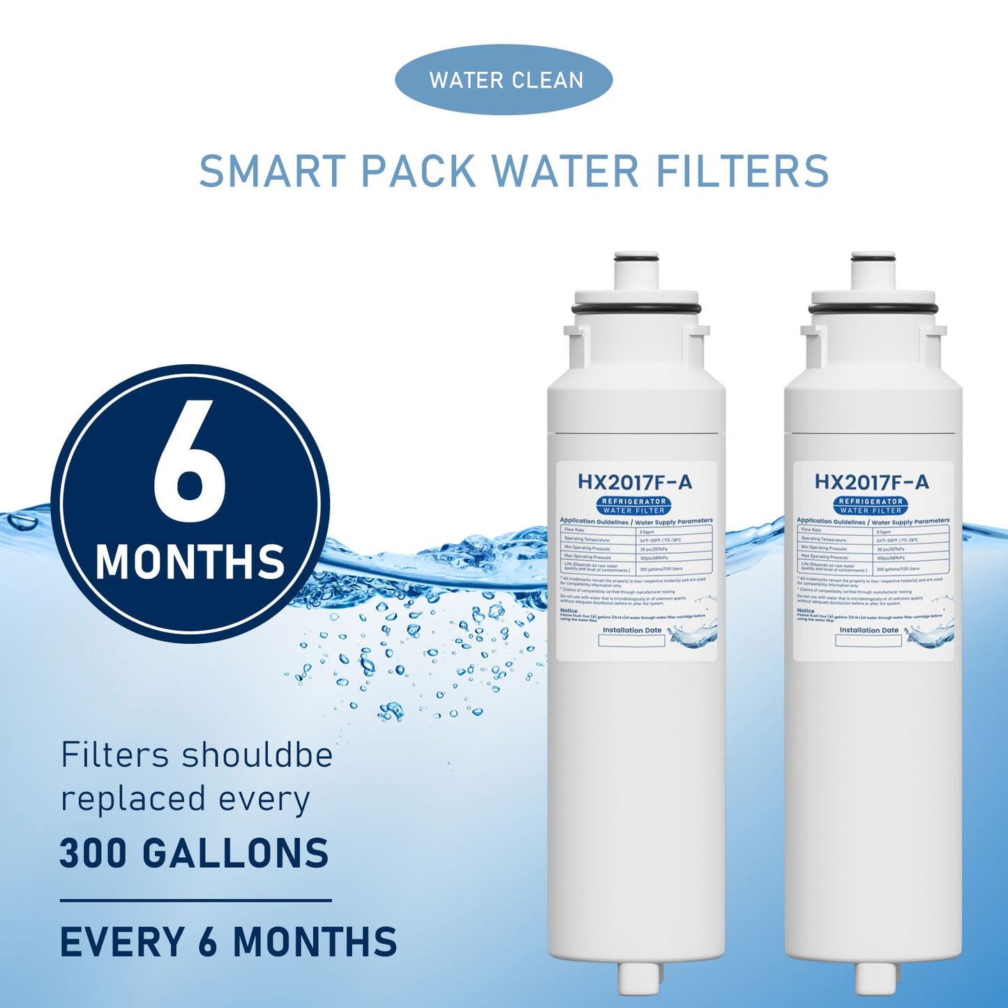 HX2017FR-A Water Filter Cartridge Compatible with Hisense HRF266N6CSE1, HRF266N6CSE, HRF209N6CSE, HRF254N6TSE, HRF254N6DSE Twist-In Models, 2 Pack