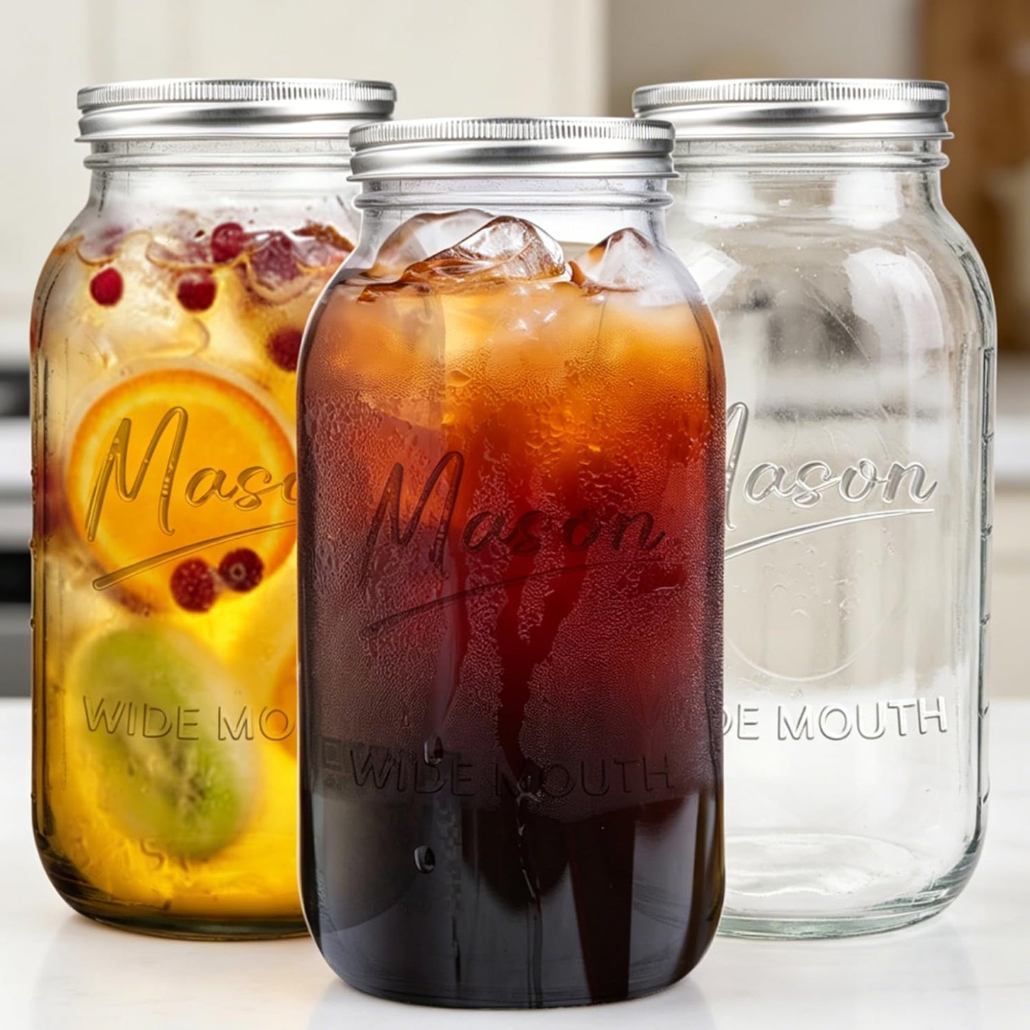 Galssmagic 64 oz Mason Jar Wide Mouth,3 Pack Large Half Gallon Mason Jars with Airtight Lid,Big Glass Jars for Canning,Pickling,Fermenting,Storing