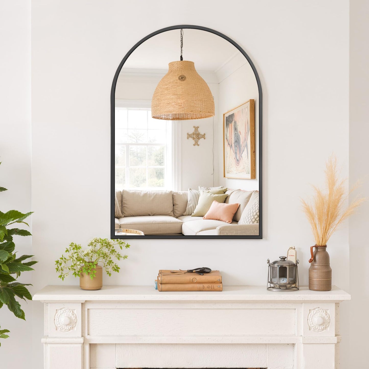 Arched Wall Mirror 30x20 Inch Black Bathroom Vanity Mirror with Metal Frame, Modern Arch Mirror for Bedroom, Living Room, Entryway, Wall Mounted Decorative Mirror