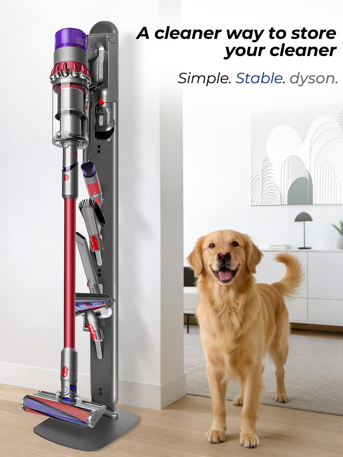boailydi Sturdy Metal Vacuum Stand for Dyson Gen5 V15 V12 V11 V10 V8 V7 V6 , Freestanding Standing Holder w/Hidden Cable Design & 4 Hooks, Space-Saving Storage Rack for Cordless Vacuums, Deep Gray