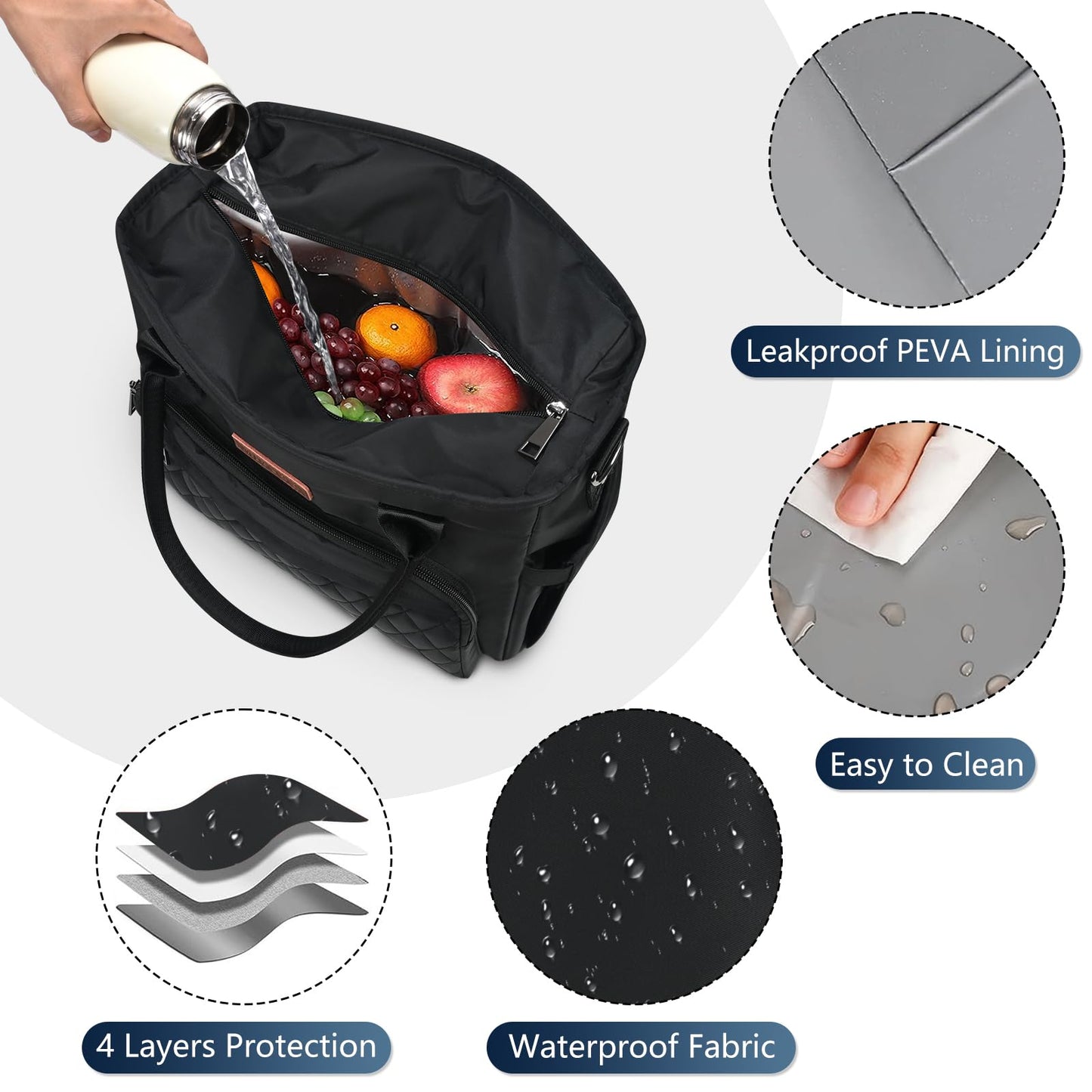 MIYCOO Lunch Bag Lunch Box Women - Leakproof Insulated Lunch Cooler Bag for Men Women - Large Lunch Tote Bags Adults, Black