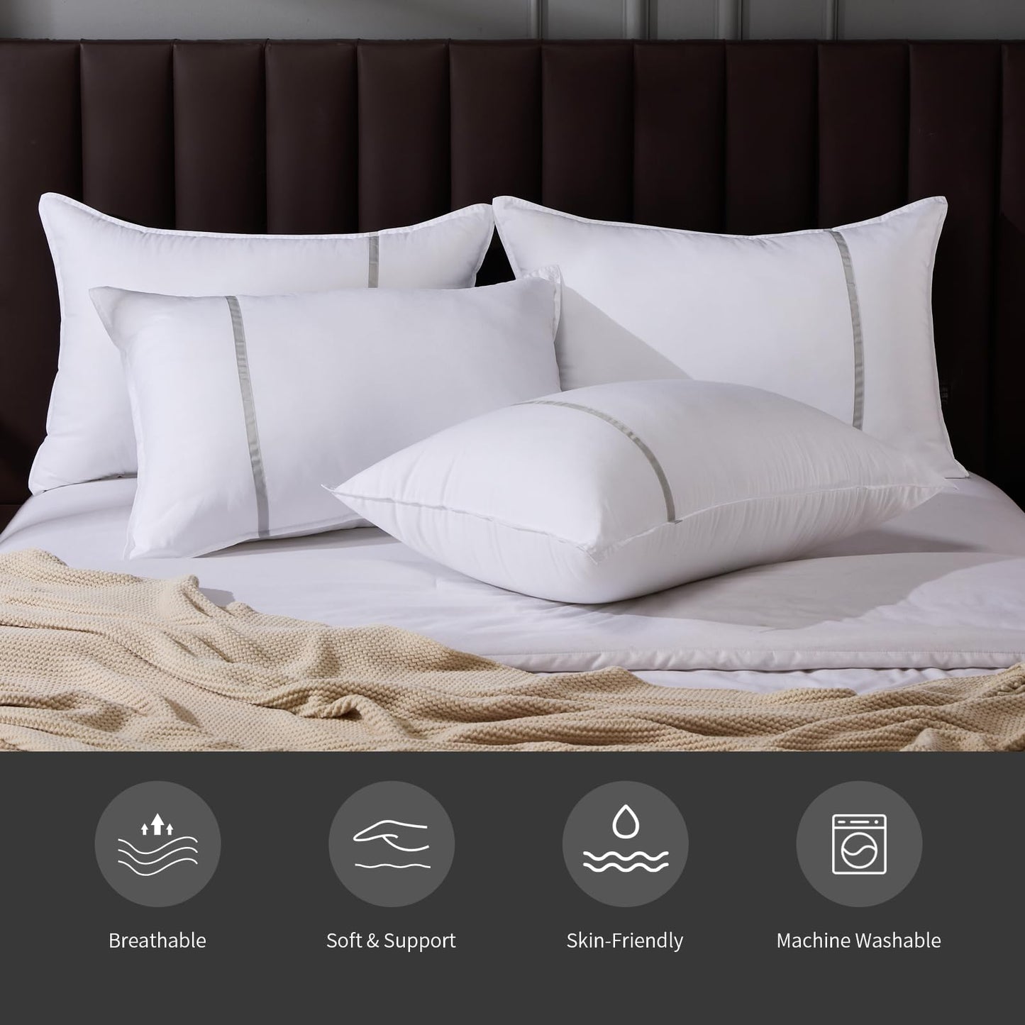 MUFEW King Size Pillows Set of 4, Medium Firm Hotel Pillows for Sleeping, Coolings Bed Pillows for Side & Back Sleepers, Down Alternative Filling, 20 x 34 Inches