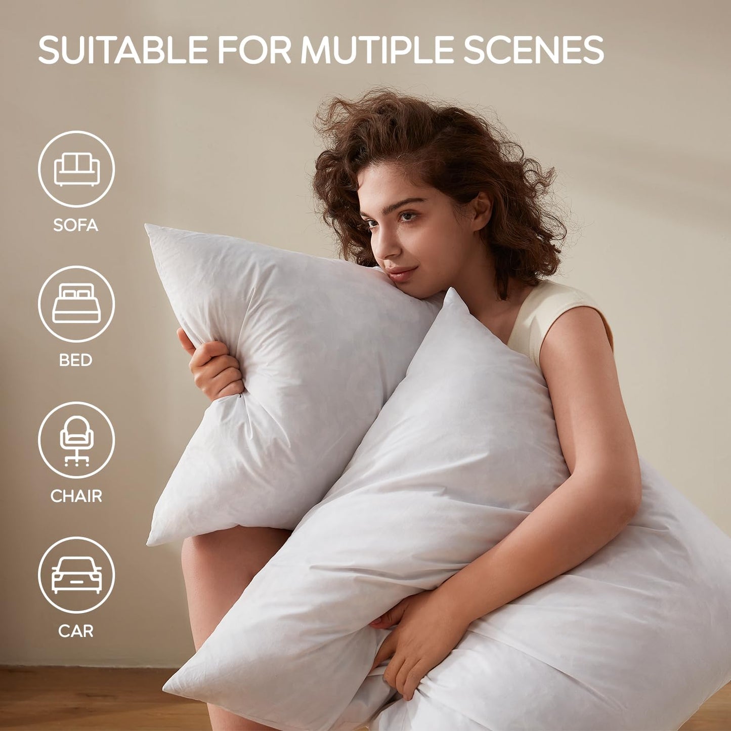 Swandream Feather Throw Pillow Inserts Set of 4, Soft Fluffy Square 22 x 22 Inches Decorative Pillow Insert, Feather and Down Euro Pillows for Bed, Couch and Cushion