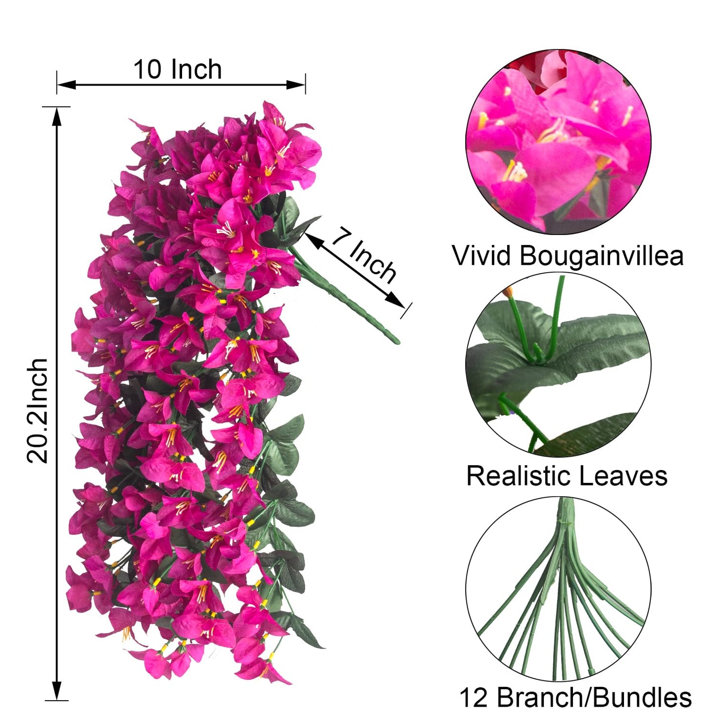 Grunyia Artificial Bougainvillea Flowers Outdoor UV Resistant, 4 Pcs Fake Silk Trailing Vines Realistic Faux Hanging Plants for Porch Patio Garden (Fuchsia)
