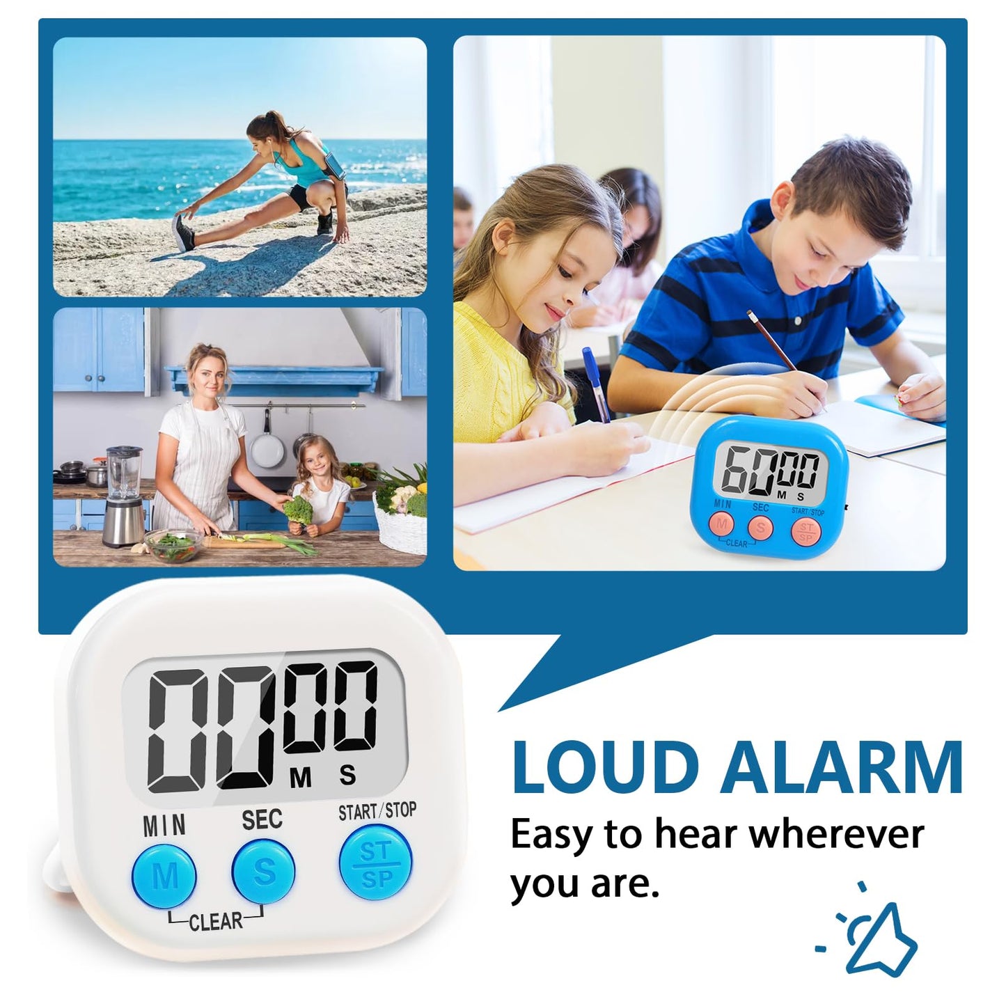 12 Pack Multi-Function Digital Timers, Magnetic Large LCD Display Loud Alarm Countdown Timers, Extensively Use in Classroom, Break Time, Gym, Meeting, Cooking