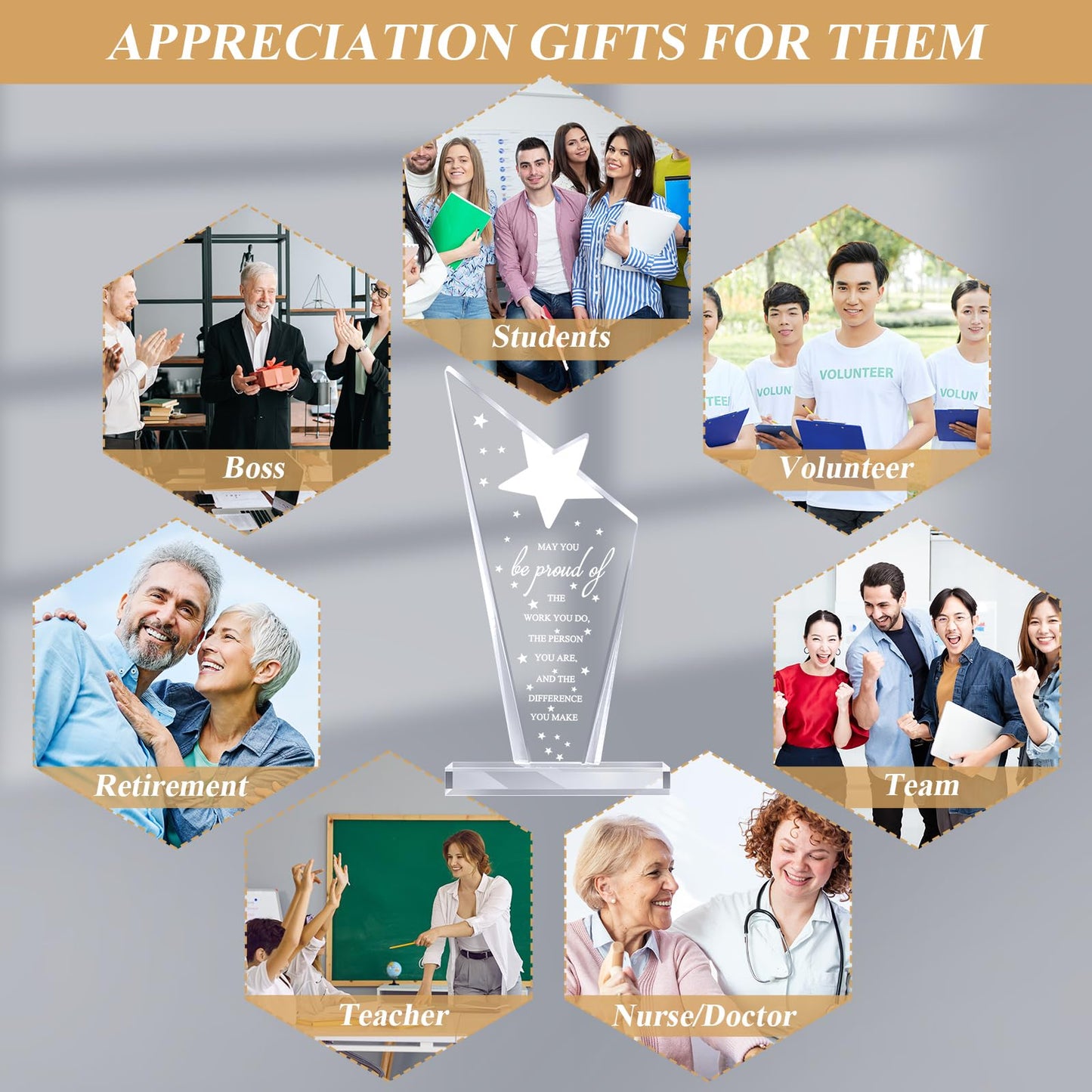 Bucherry 10 Pcs Employee Appreciation Awards for Coworker Acrylic Thank You Trophy May You Be Proud of The Work You Do Sign Prizes Retirement Goodbye Farewell Gift for Women Men(Stylish)