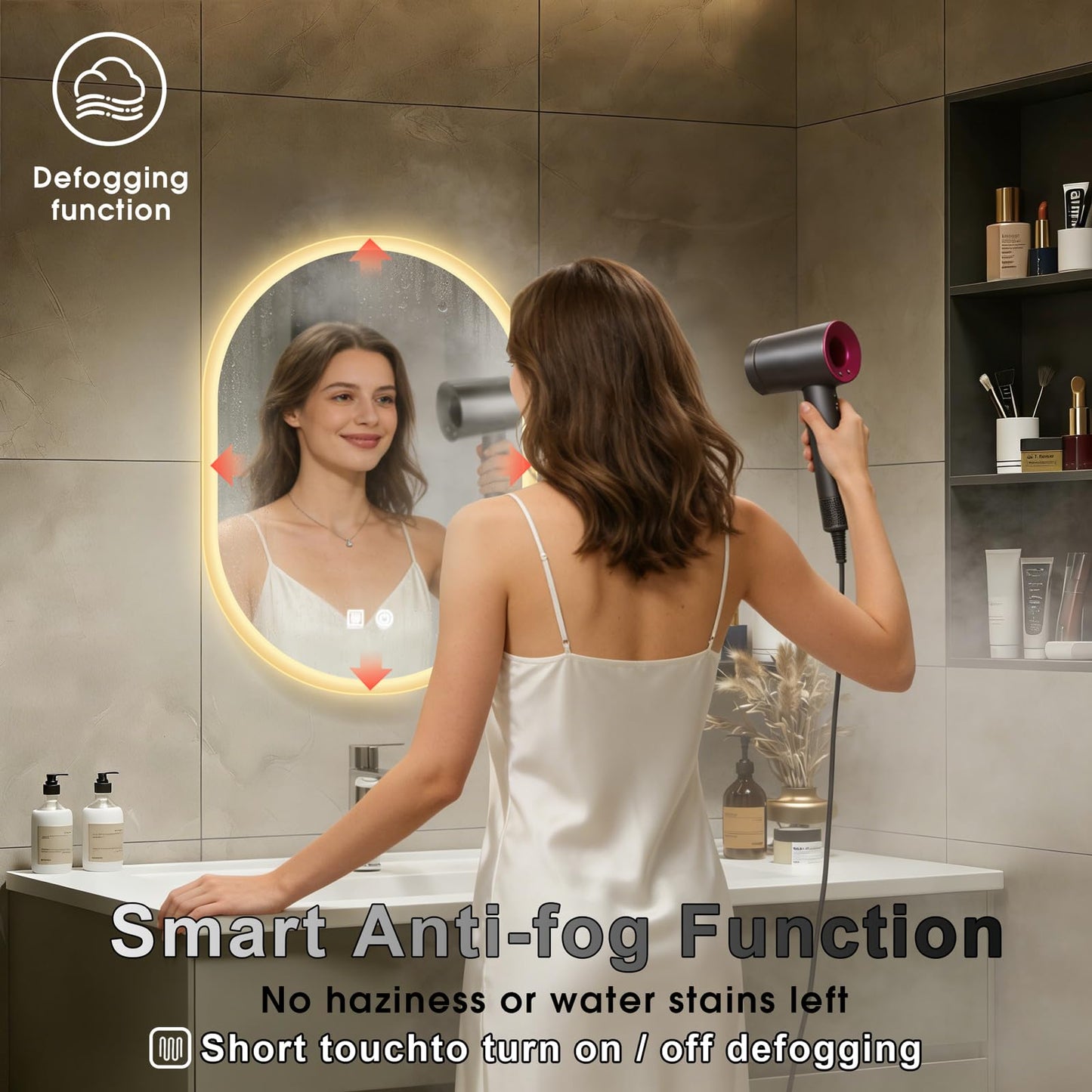 JingImage 20x28 LED Bathroom Mirror with Lights Oval, Lighted Bathroom Vanity Mirror for Wall, Front Lit and Backlight, Anti-Fog, 3 Color Dimmable, Vertically Only