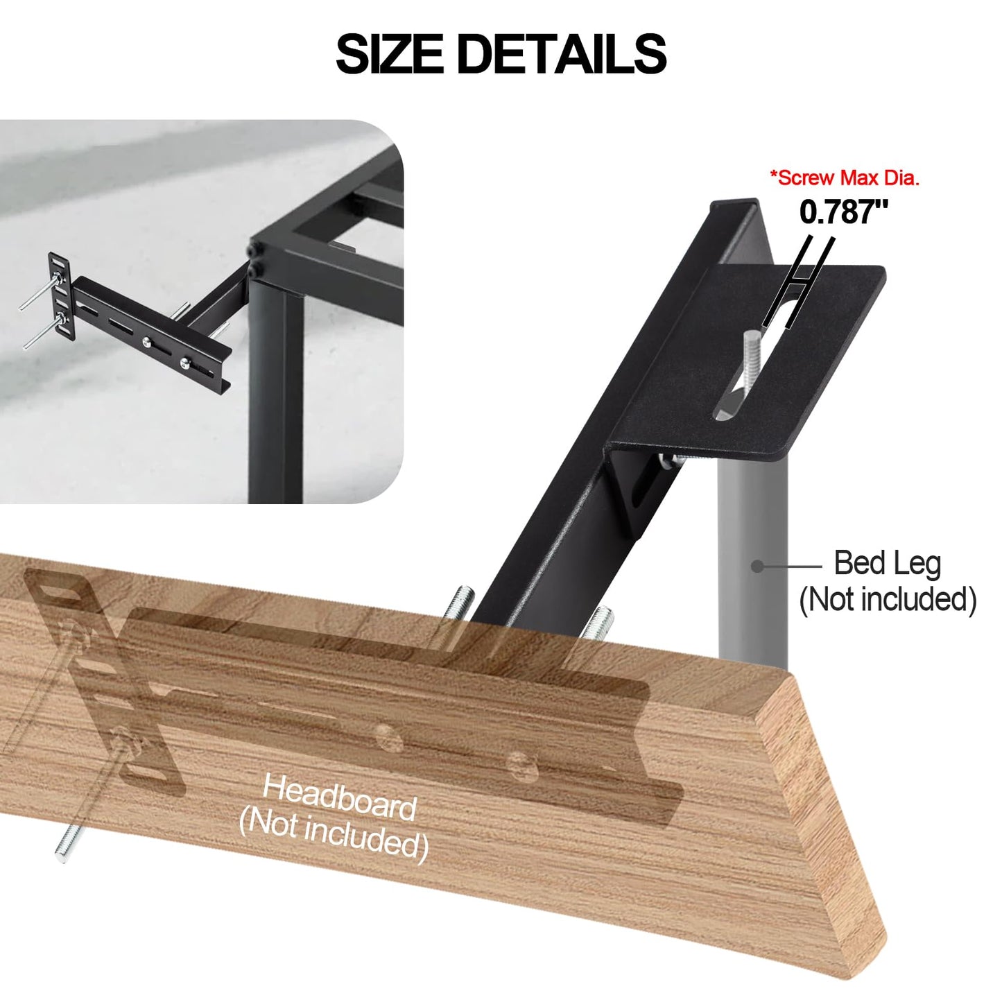 2 Pack Adjustable Headboard Brackets for Bed Base, Metal Headboard Brackets kit for Bed Frame, Black Footboard Extension Kit Compatible with Twin Full Queen King Bed