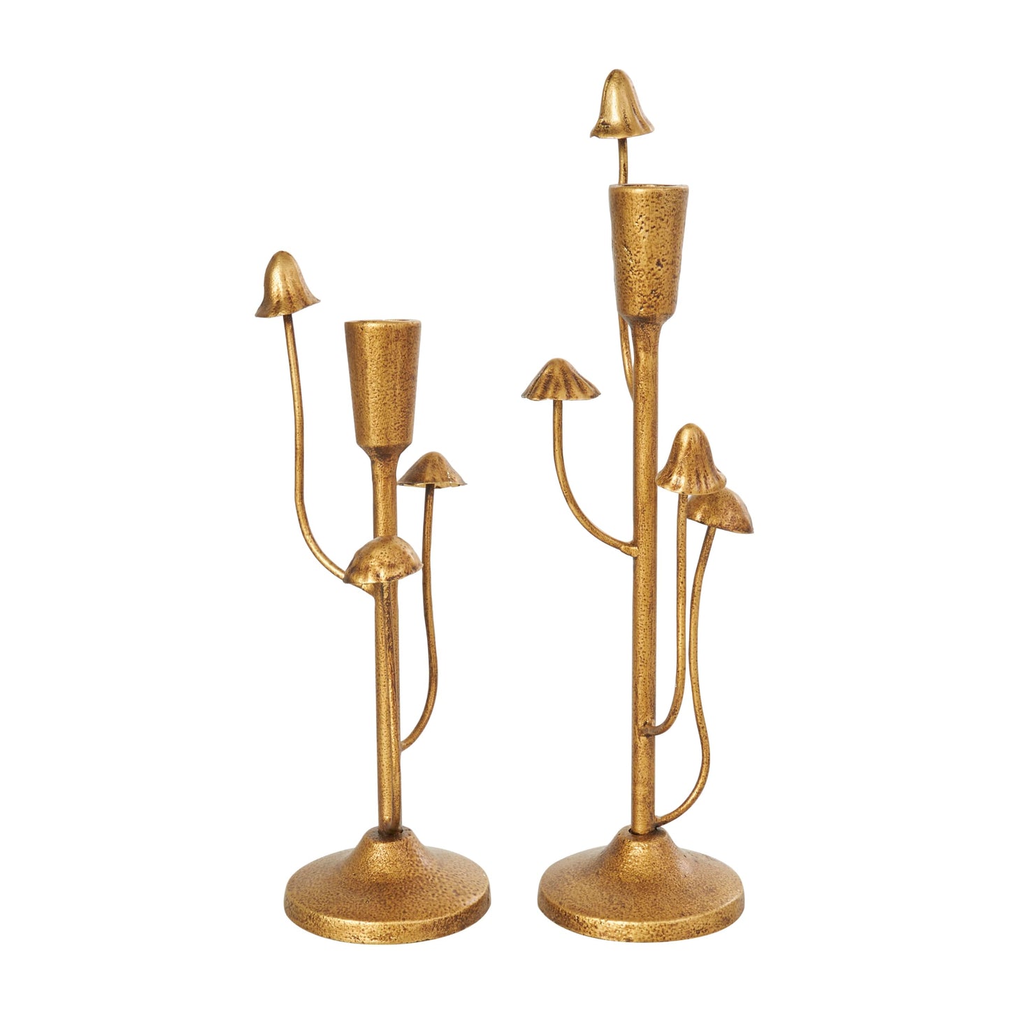 Deco 79 Metal Abstract Decorative Candle Holder Mushroom Inspired Candle Stand, Set of 2 Candlestick Holder 11", 14"H, Gold