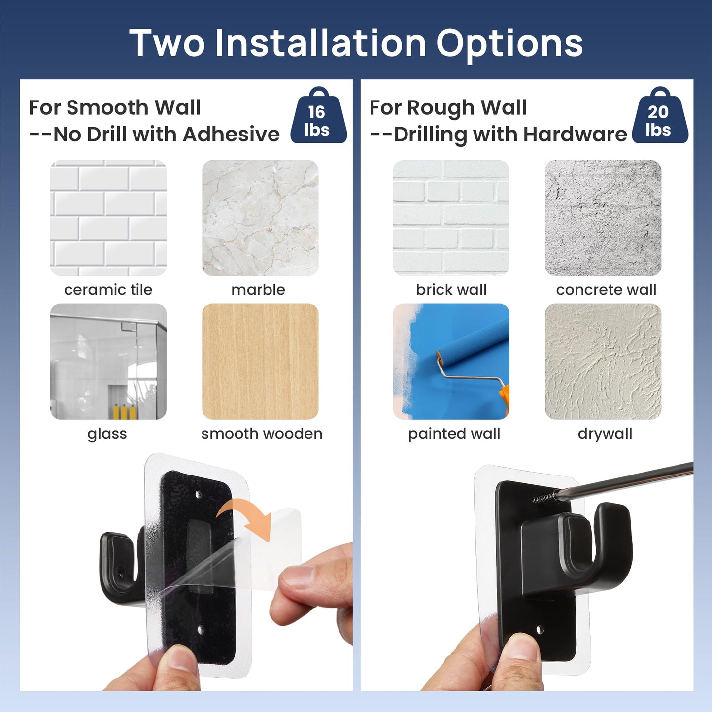 ENJOYBASICS No Drill Curtain Rods for Window 66 to 120 Inches, 5/8 Inch Diameter Renter Friendly Drapery Rod with Adhesive Brackets without Drilling, Adjustable from 27 to 130 Inches, Black