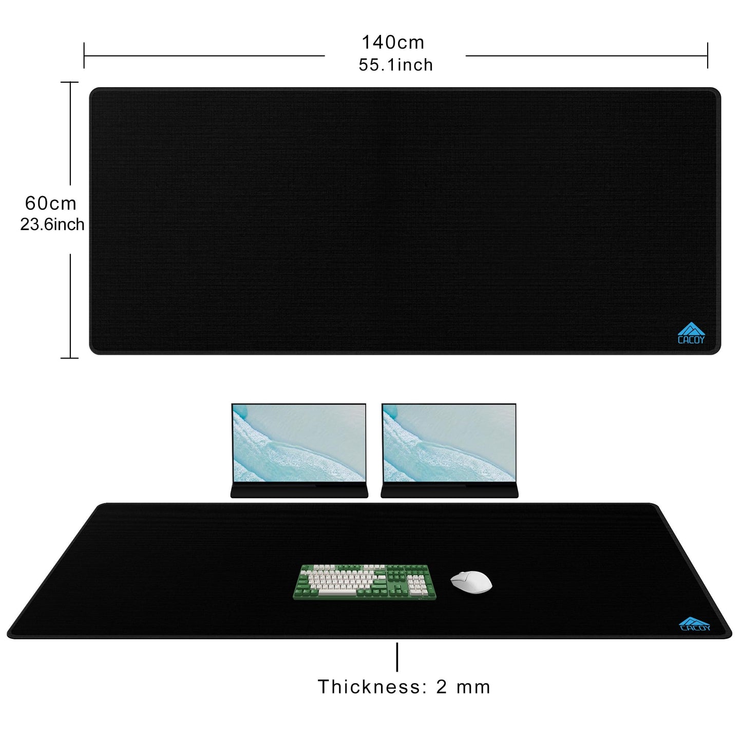 Cacoy 55" x 24" Extended Gaming Mouse Pad, XXL Large Mousepad for Full Desk, Oversized PC Computer Mouse Mat with Smooth Tracking Surface and Stitched Edge, Non-slip Rubber Base Office Desk Mat, Black