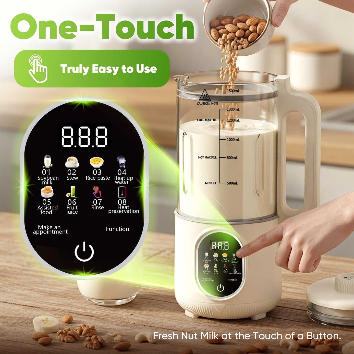 55oz Nut Milk Maker, 10-in-1 Plant Milk Maker Machine, 800W 20-Blade Smooth Blend — Soy/Almond/Oat Milk Maker — Hot Max 27oz, One-Touch, Auto Clean 2-Min, 12-H Delay, 4-H Keep Warm