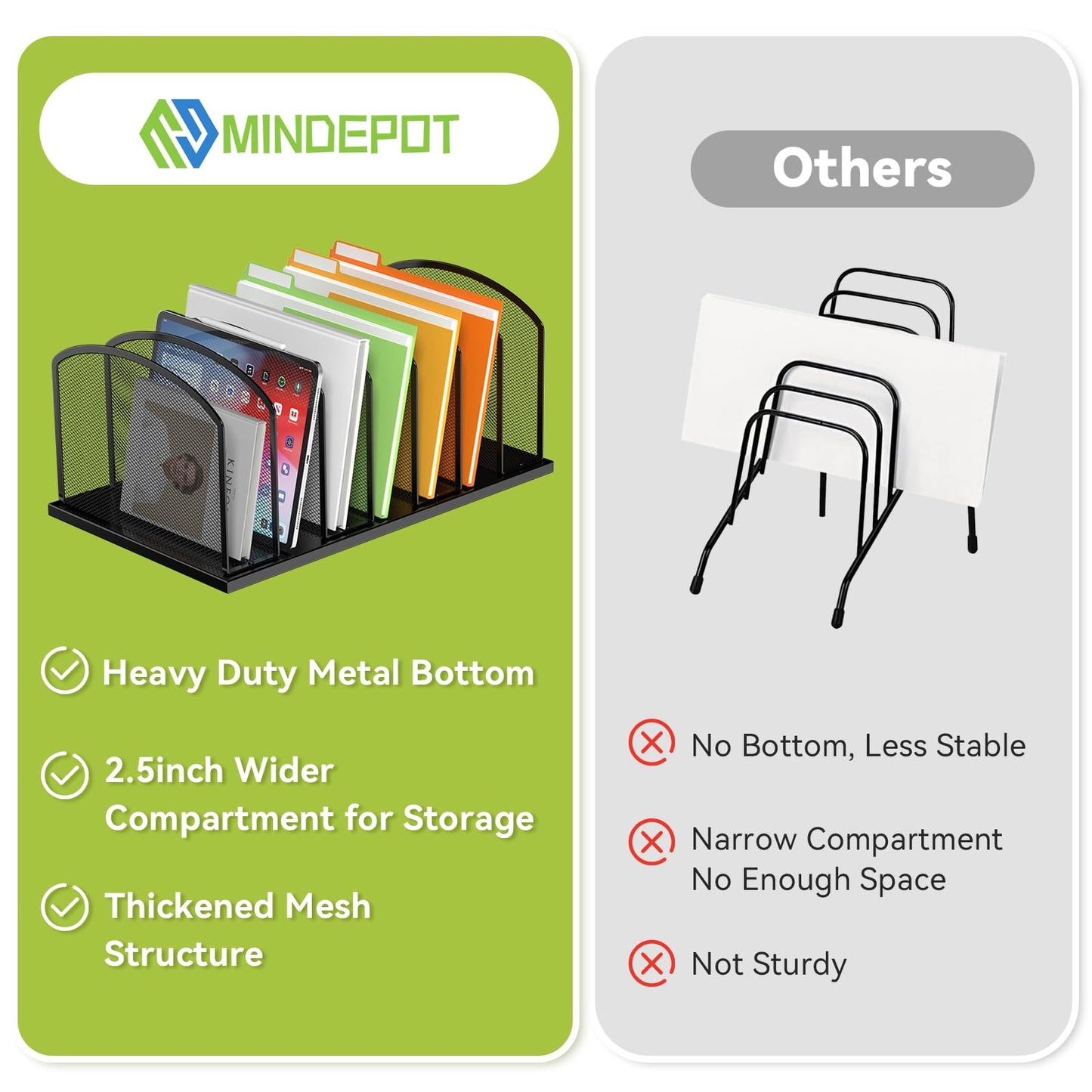 MINDEPOT Desk File Organizer 7 Sections Upright Mesh File Sorter Organizer for Desk, Office Organization File Holder for Home, Office & Classroom (Black, 2Pack)