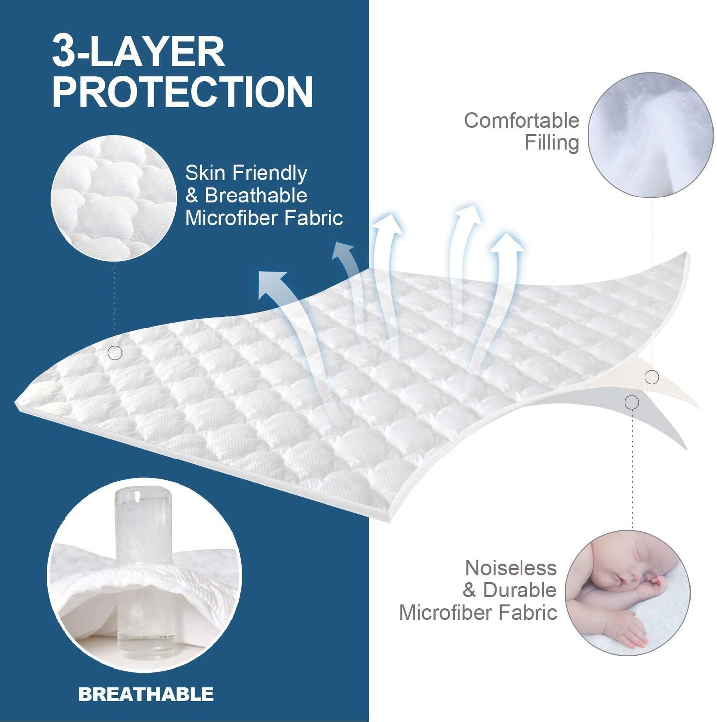 King Size Air Mattress Cover, Thick Quilted Mattress Topper King, Super Soft Breathable and Noiseless Down Alternative Fiber Pillow Top Mattress Pad with Deep Pocket Fits Up to 23 Inch Mattress