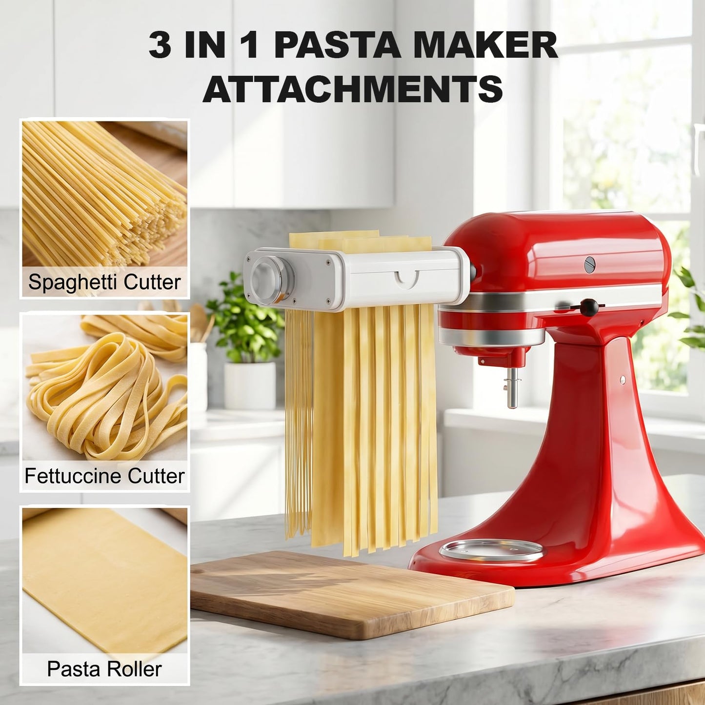 Pasta Attachment for KitchenAid Stand Mixer, 3 in 1 Set Pasta Maker KitchenAid Attachment Includes Spaghetti Cutter, Pasta Sheet Roller and Fettuccine Cutter, Attachment for Kitchen aid Mixers