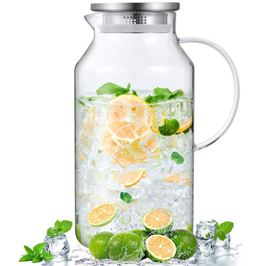 1 Gallon Glass Pitcher with Lid and Spout, Bivvclaz Glass Water Pitcher for Fridge, Glass Carafe for Hot/Cold Water, Iced Tea Pitcher, Large Jug for Coffee, Juice and Homemade Beverage