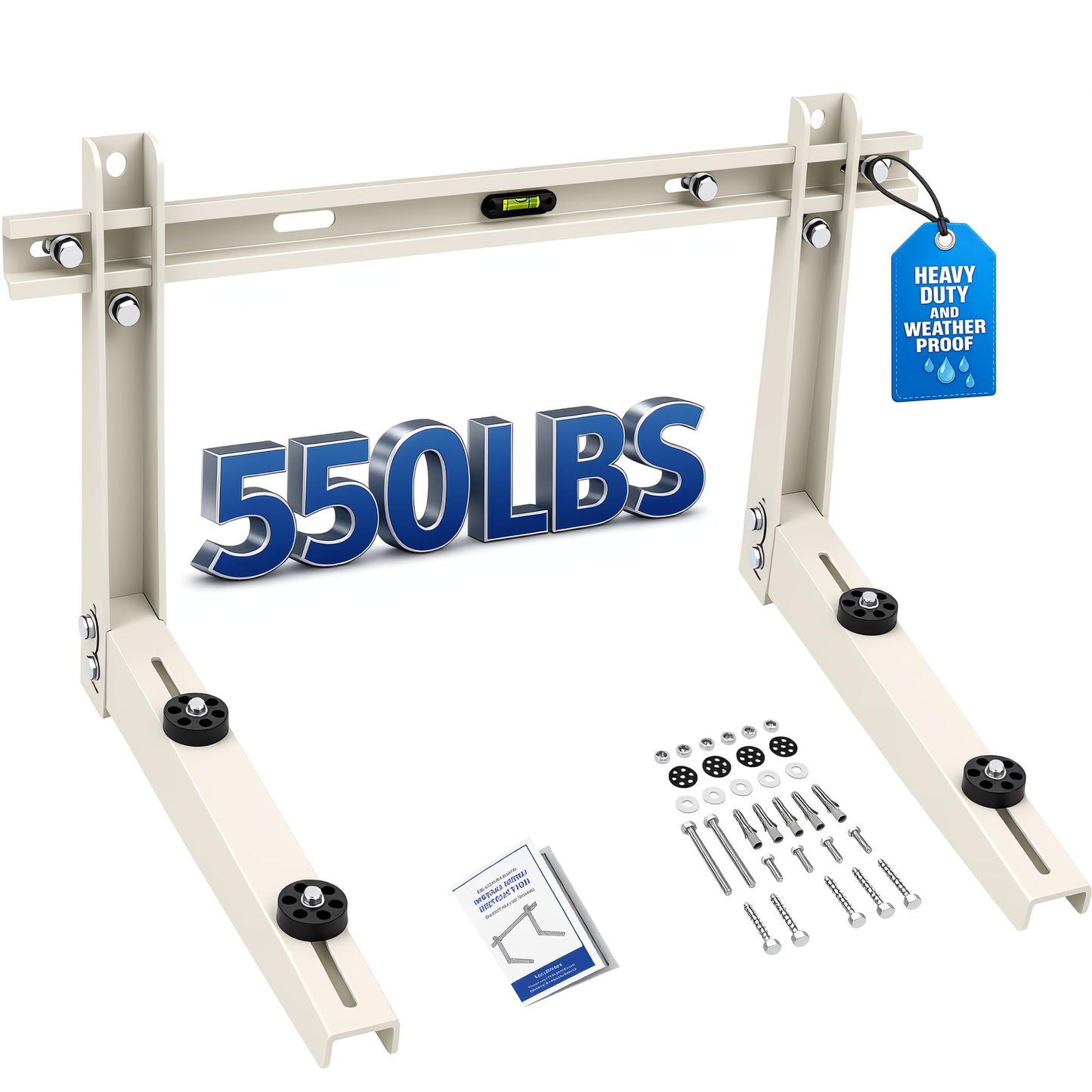 Heavy Duty Mini Split Wall Mounting Bracket for Outside, 550lb Load Capacity, Galvanized Carbon Steel, Dual Anti-Rust Coating, Leveling Bar, Anti-Vibration Pads, Fits 9000–36000 BTU AC Units