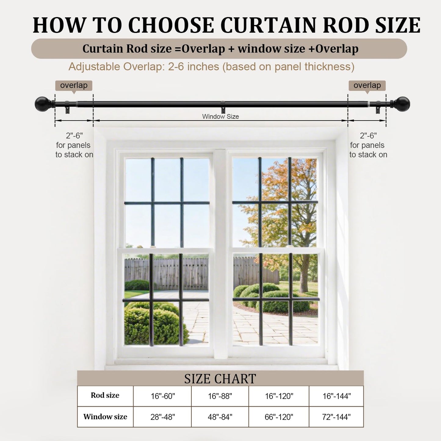 Black Curtain Rods for Windows 72 to 144 Inch 1" Diameter Heavy Duty Metal Adjustable Extra Long Blackout Traverse Window Treatment Rods with Decorative Finials Doorway Living Room Bedroom Kitchen