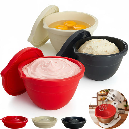 3-Pack Collapsible Silicone Bowl Liners Inserts for KitchenAid 5QT Tilt-Head Mixer Accessories, with Airtight Lids, Food Grade for Dough Proofing & Space-Saving Storage