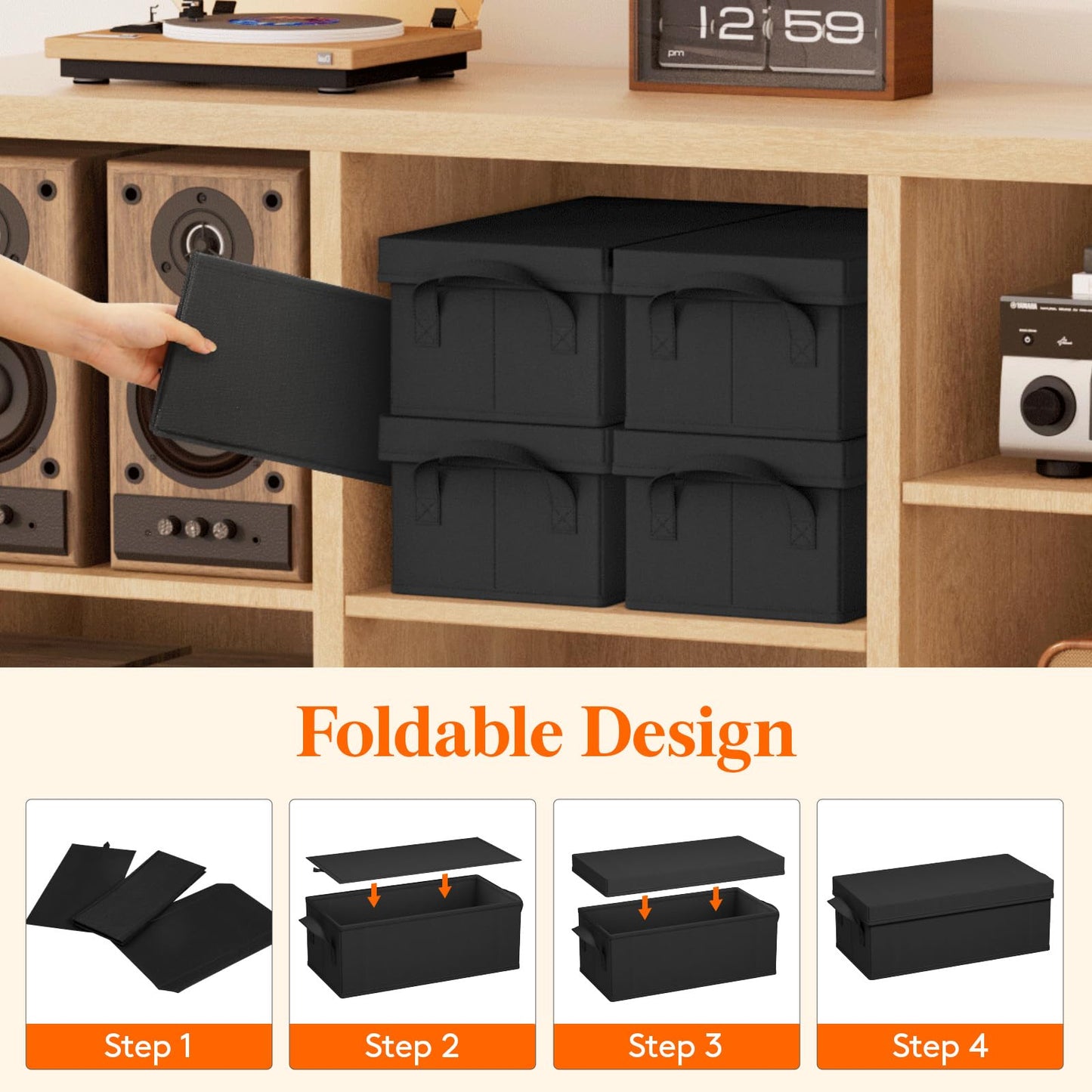 Lifewit DVD Storage Box, Stackable DVD Case Holder Organizer, Foldable DVDs Container with Lid, Handles, Media Organizer Bin 15.7" L x 7.9" W x 5.7" H Holds up to 100 PCS DVDs (25 Each), 4 Pack