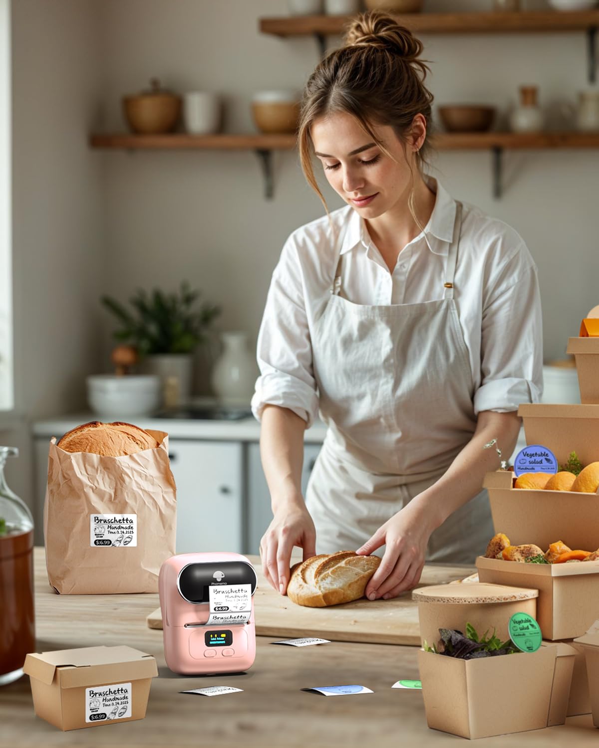 Phomemo M110 Label Maker Machine- with 3 Label Bluetooth Label Maker for for Business Labeling, Barcode, Office, Cable, Retail, with Fonts Choose, Icons, Templates, Pink