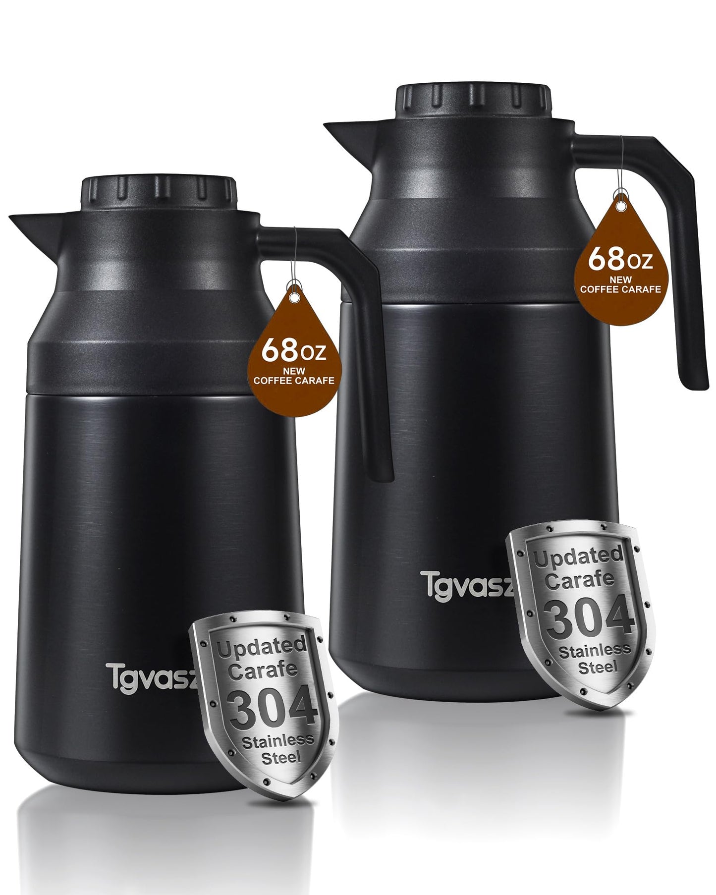 2 PCS Thermal Coffee Carafe Insulated Stainless Steel Coffee Carafe for Hot Liquid Vacuum Thermal Pot Creamer Pitcher Dispenser Keeping Hot Water Milk(Black/Black 68 oz)