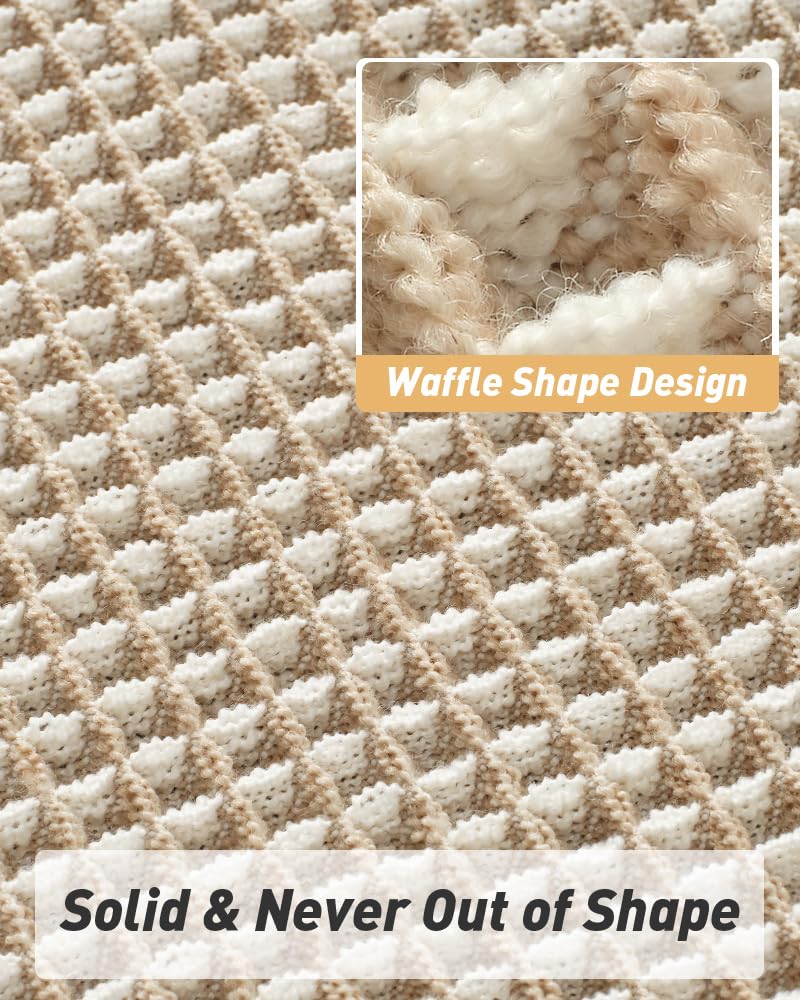 AMOAMI Upgraded Waffle Bath Mat, Super Absorbent Non Slip Bath Mats for Bathroom Floor, Machine Washable Bathroom Rugs with Tassels, Rubber Backed Bathroom Mats, Ultra Soft, 24" x 36",Brown & Cream
