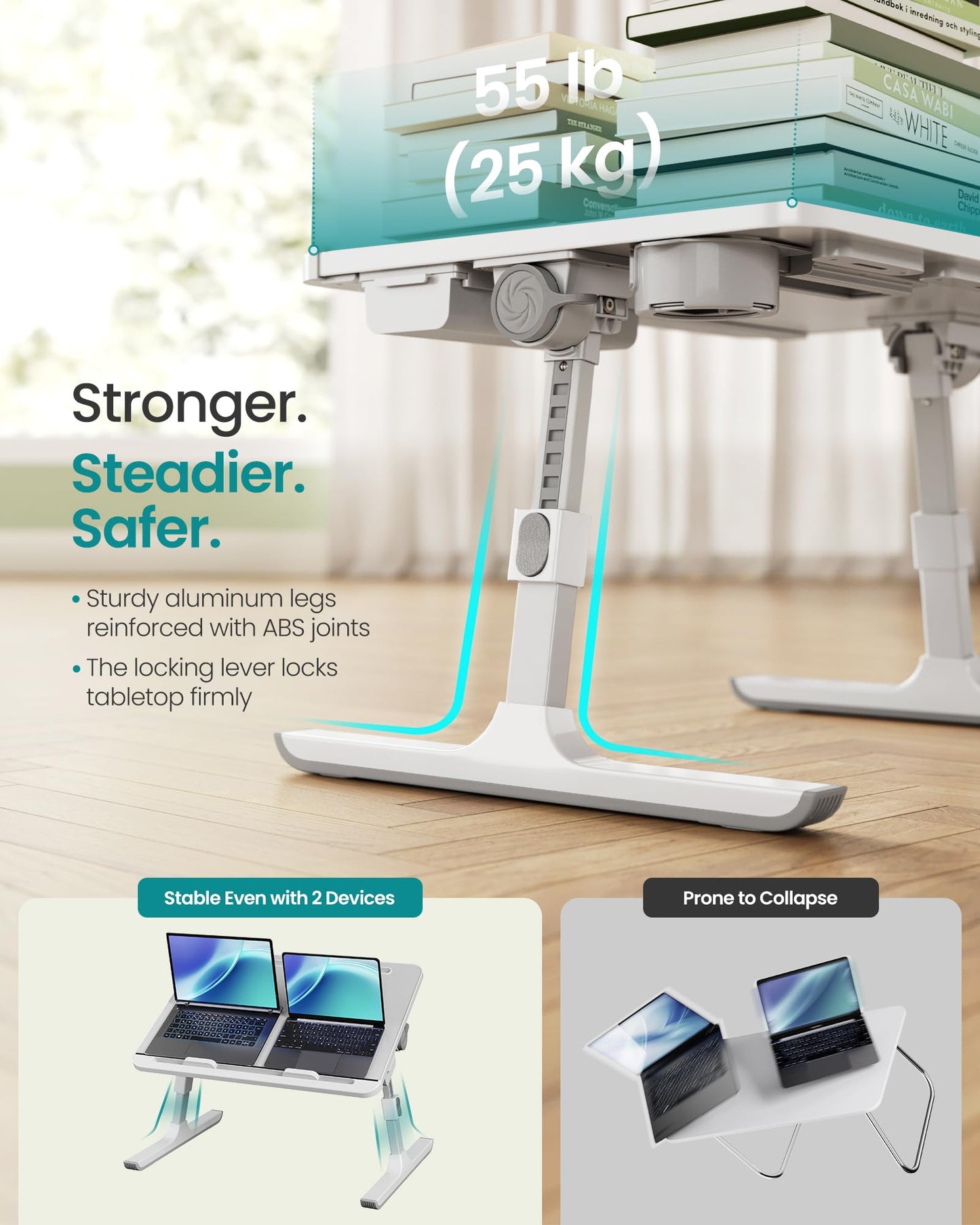 SONGMICS Bed Laptop Desk, Foldable Bed Desk for Laptop, 15.7 x 22 Inches Large Desktop, 120° Stepless Tilt, Adjustable Height, Cup Holder, Tray, Portable Bed Sofa Table, Gray ULLD113GZ01