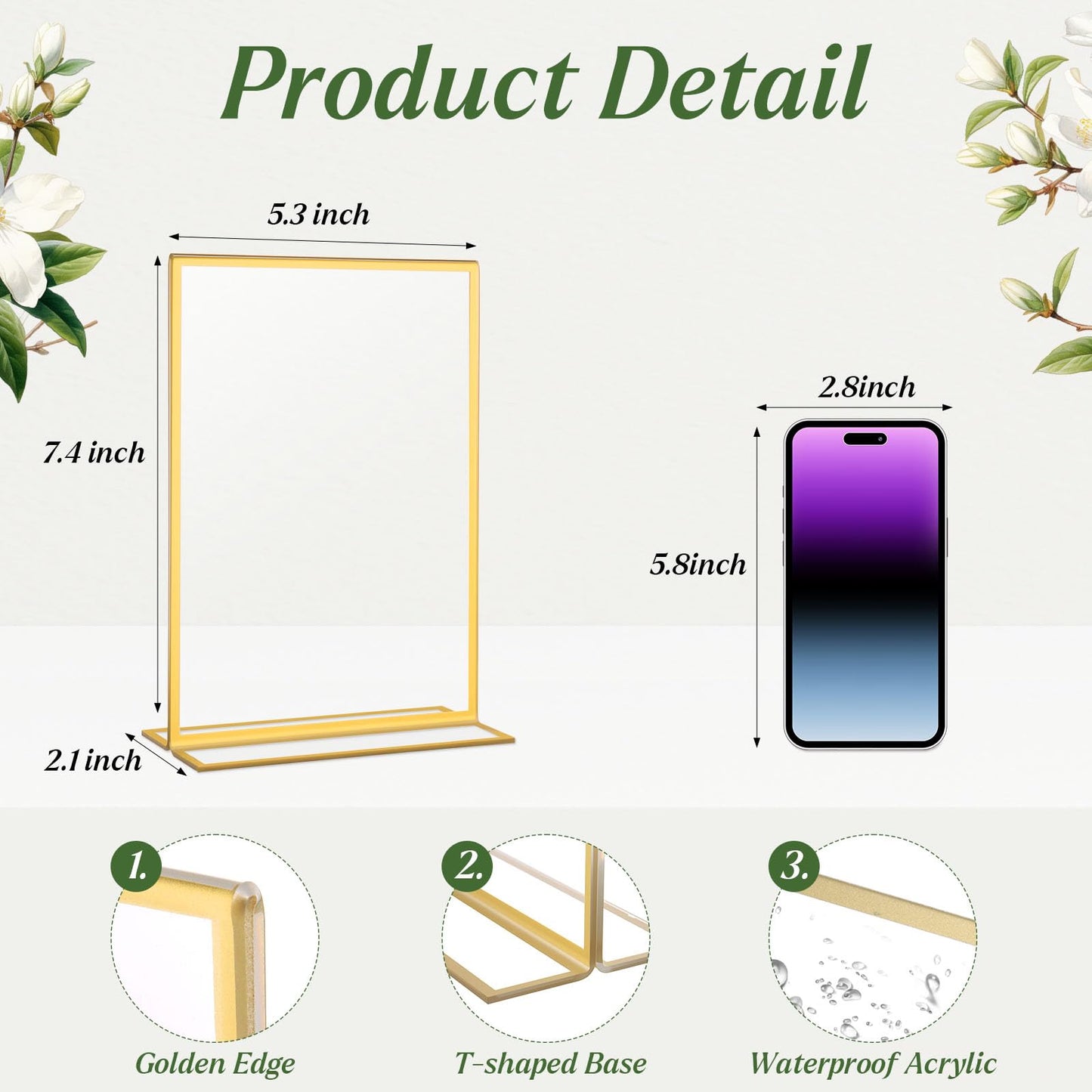 Alffun 20 Pack Gold Acrylic Sign Holders 5x7 Inch, Double Sided Vertical Stand Clear Picture Frames, Table Menu Display Holders for Wedding Table Numbers, Restaurant Signs, Event and Office Photos