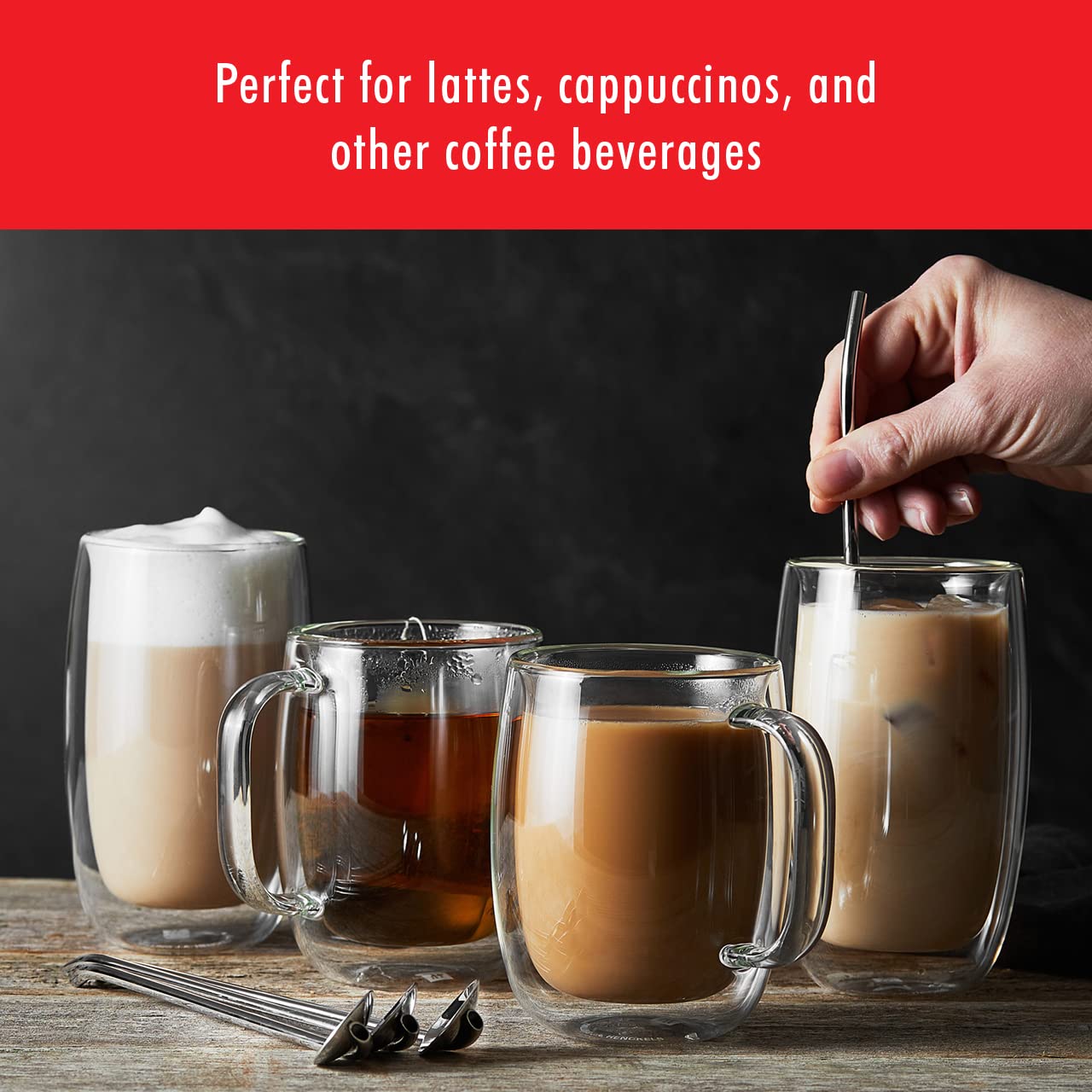 ZWILLING Sorrento Plus 2-pc Double-Wall Glass Coffee Mug Set, 12-oz, 355ml, Clear