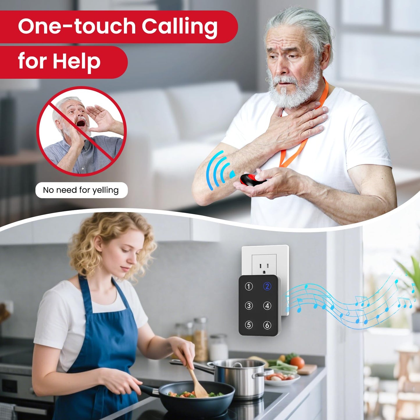 CallToU Wireless Call Button Caregiver Pager Nurse Call System for Elderly /Patients at Home /Hospital with Voice Announcements and LED Number Display (6 Waterproof Call Button & 1 Receiver)