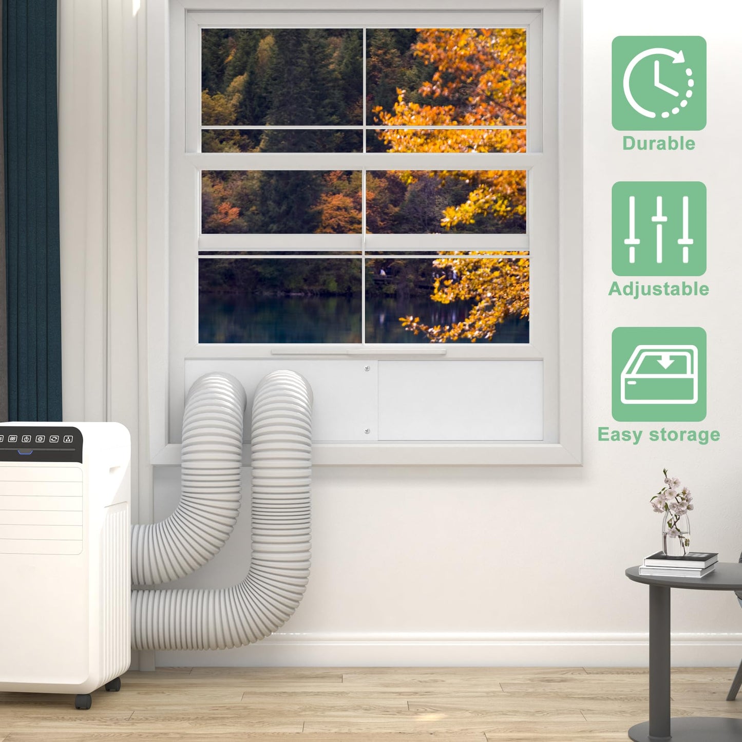 Memrita Dual Hose Portable Air Conditioner Window Seal Kit, 5.9" Diameter Adjustable Window Vent Kit with Foam Seal Strip for Sliding and Hung Windows