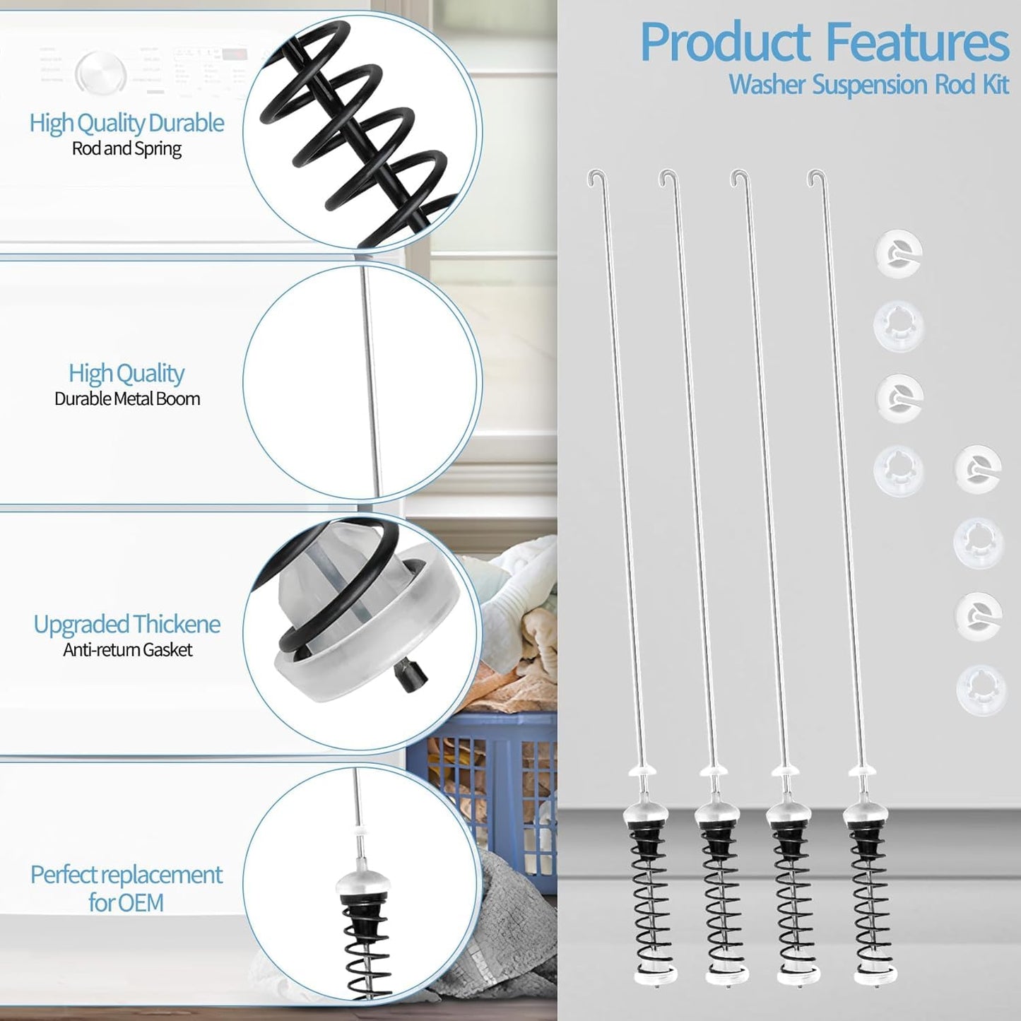 Upgraded WTW4850HW1 WTW4855HW1 WTW4955HW1 Washer Suspension Rods Fit for Whirlpool Maytag Washer WTW4855HW2 WTW4855HW3 WTW4950HW0 MVWC465HW3 WTW4655JW1 WTW4950HW1 WTW4950HW2 WTW4955HW2 WTW4955HW3
