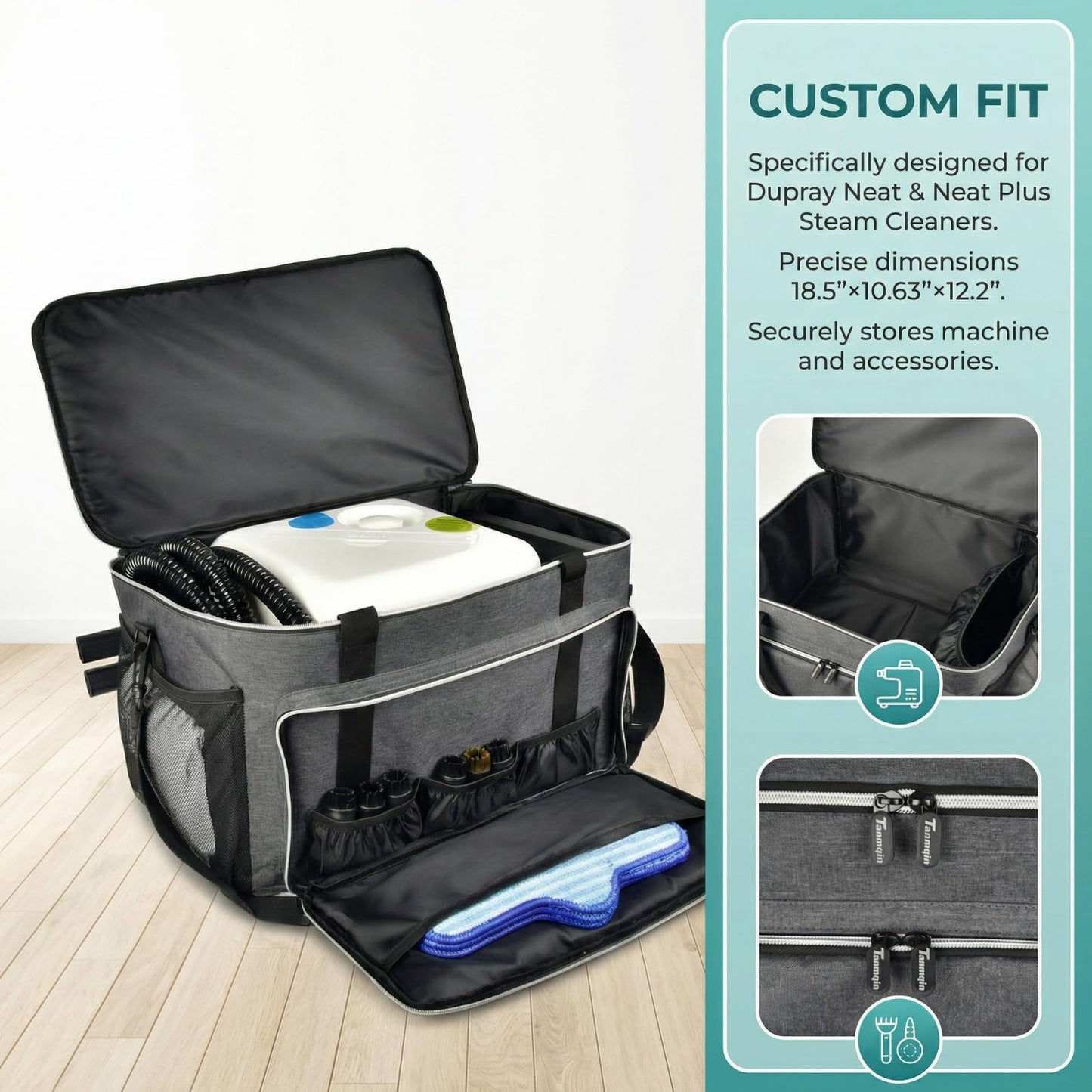 Tanmqin Storage Bag Compatible with Dupray Neat & Neat Plus Steam Cleaner, Large Carrying Case with External Extension Pole Holder, Heavy-Duty Organizer for Dupray Steam Cleaner Accessories (Bag Only)
