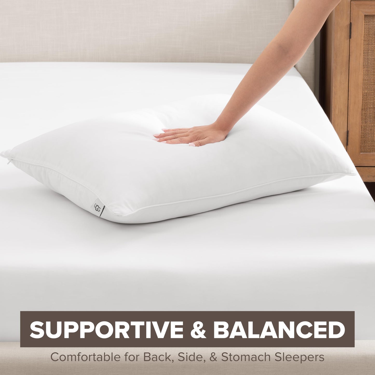 UGG Danielle Cooling Pillow Standard Size Hypoallergenic Down Alternative Luxury Hotel Bed Pillow for Stomach Back or Side Sleeper with Washable Cover for Queen Full or Twin, 20-inch x 28-inch, White