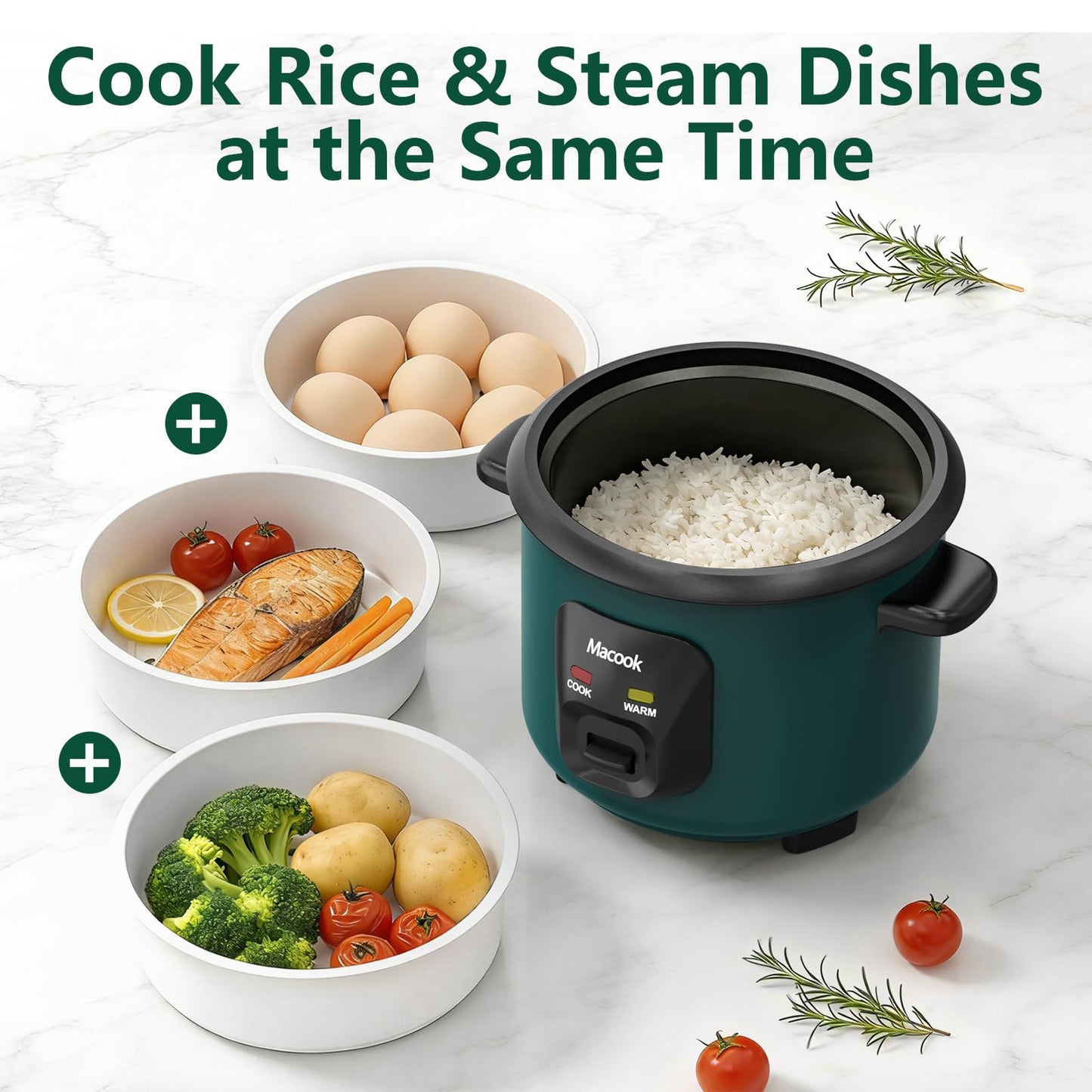 Macook Mini Rice Cooker | 6-Cup (0.6L) Small Rice Maker | One-Button Operation | Non-Stick Inner Pot | Automatic Keep Warm & Overheat-Proof | for 1-6 People, Students & Small Families (Green)