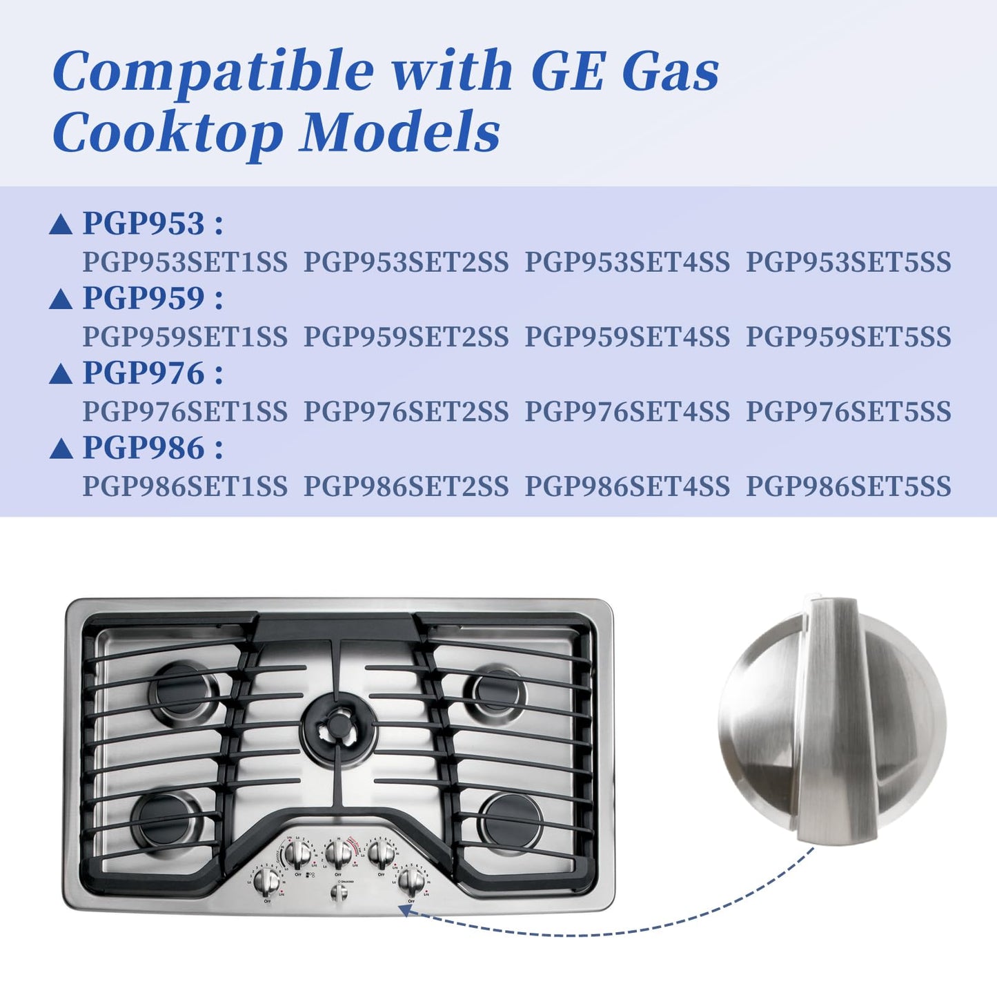 WB03X25796 Gas Cooktop Knob Compatible with ge Profile Stove Knobs, Fits PGP953SET1SS PGP986SET1SS PGP959SET1SS PGP976SET2SS - Replaces AP5986232 PS11721433 4362262 WB03T10326 Burner Range Knob - 5PCS