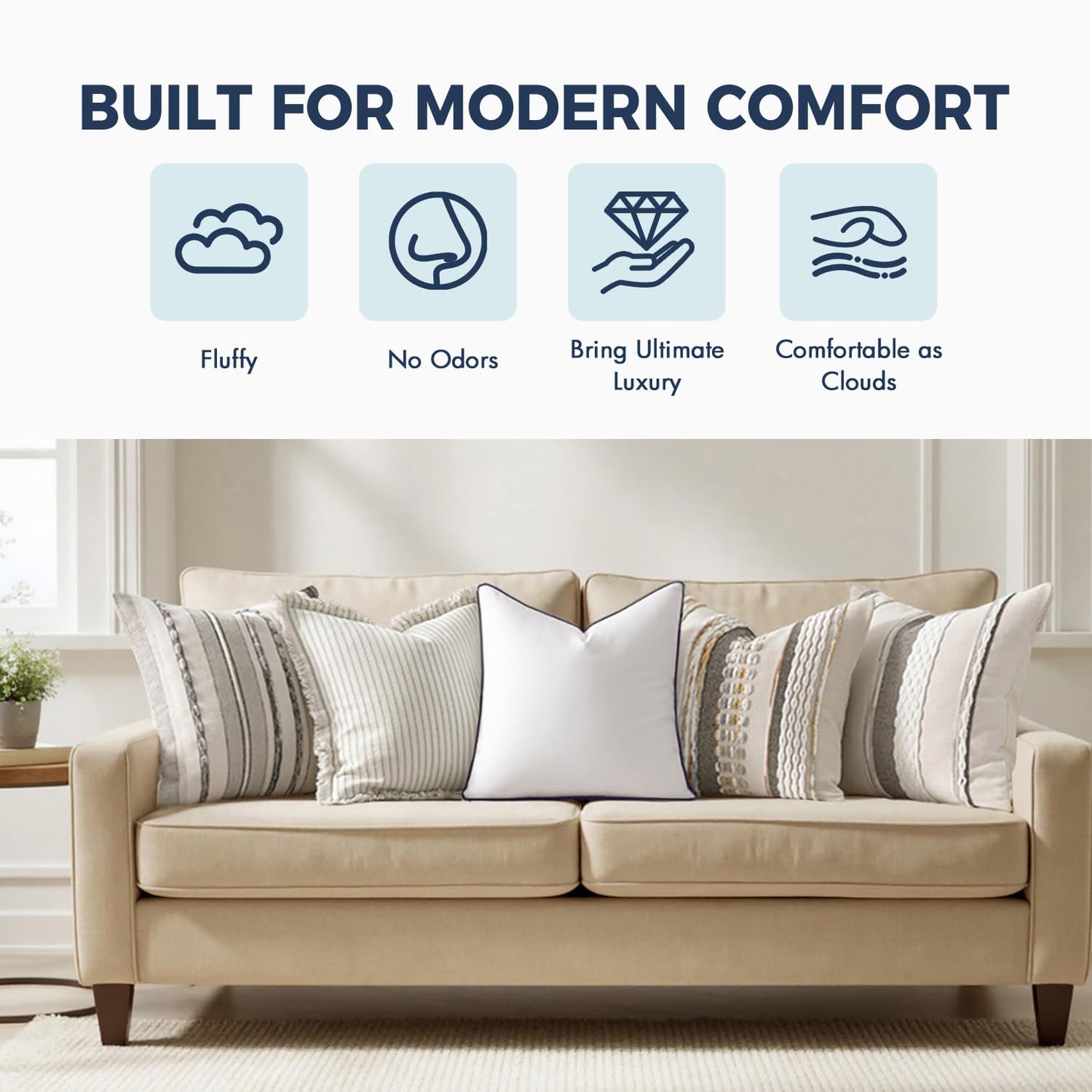 MIULEE 24x24 Euro Pillow Inserts, Fluffy Down Alternative Filling Pack of 2 Ultra Soft Throw Pillows for Bed Sofa Couch