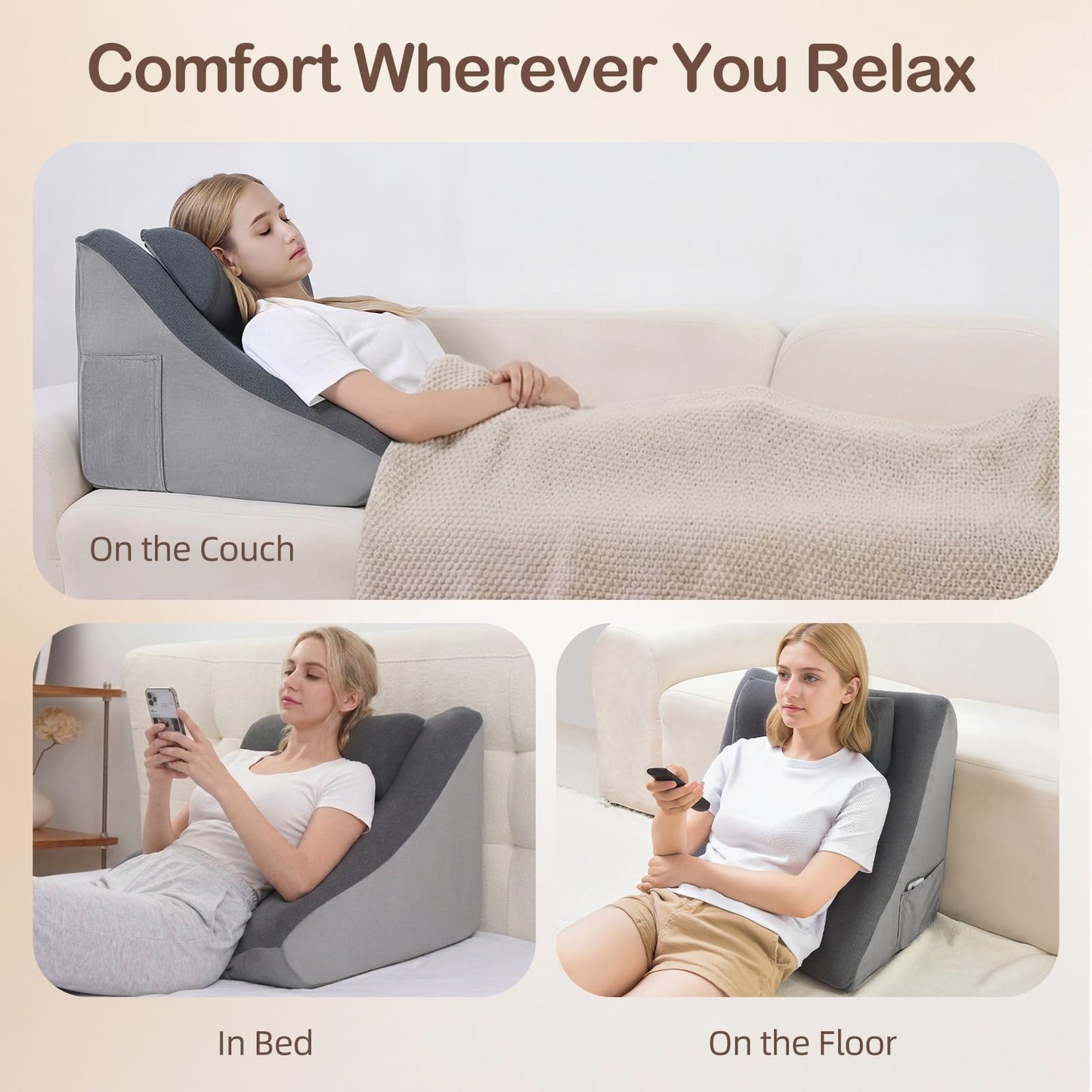 Vekkia 21” Extra-Wide Back Pillow with Adjustable Headrest – 2 in 1 Ergonomic Dual-Layer Wedge Backrest for Sitting or Reclining – Adults on Bed, Sofa & Floor, for Reading, TV & Gaming, Soft Cover