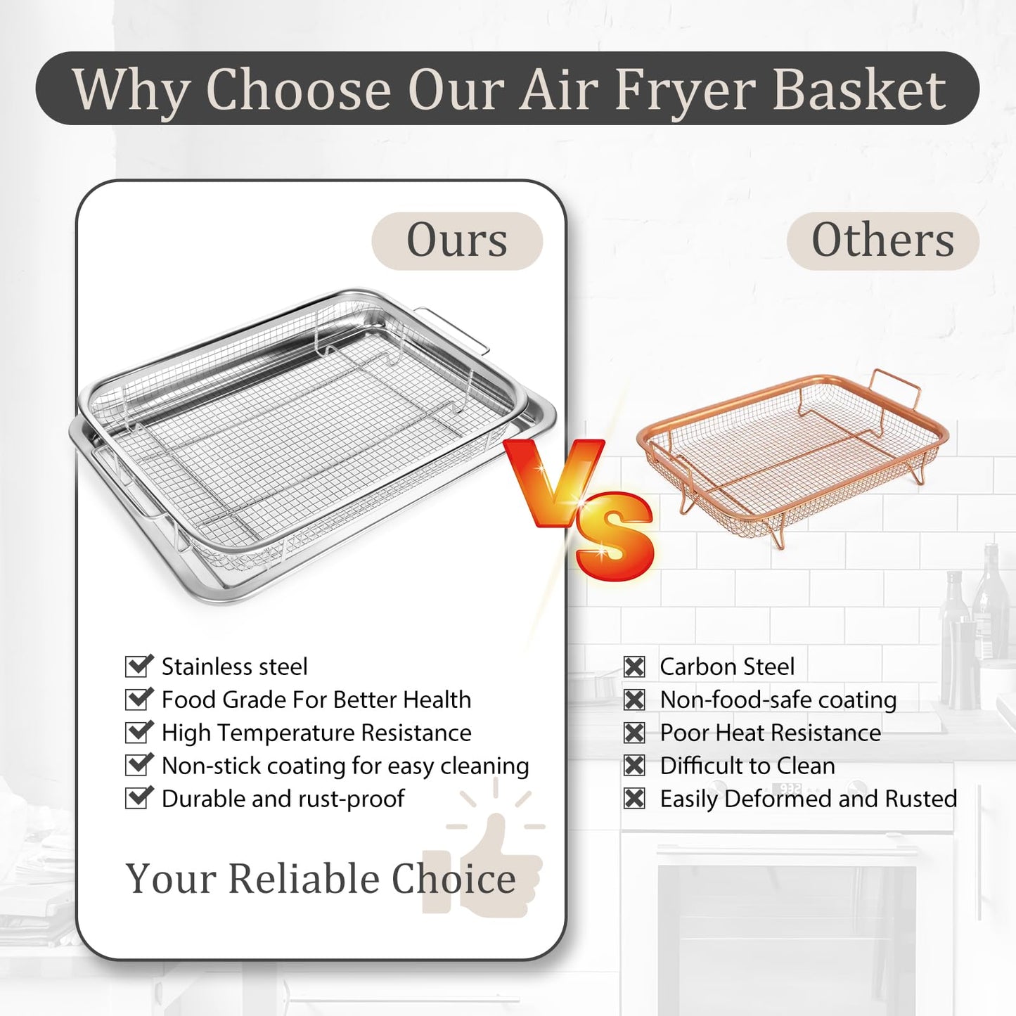 Baccooli Air Fryer Basket for Oven, Stainless Steel Oven Air Fryer Basket and Tray Set, 2 Pack Air Fryer Pan Rack with 100 Pcs Parchment Papers - 15"x11" & 12.8"x9.6" (15"x11" & 12.8"x9.6")
