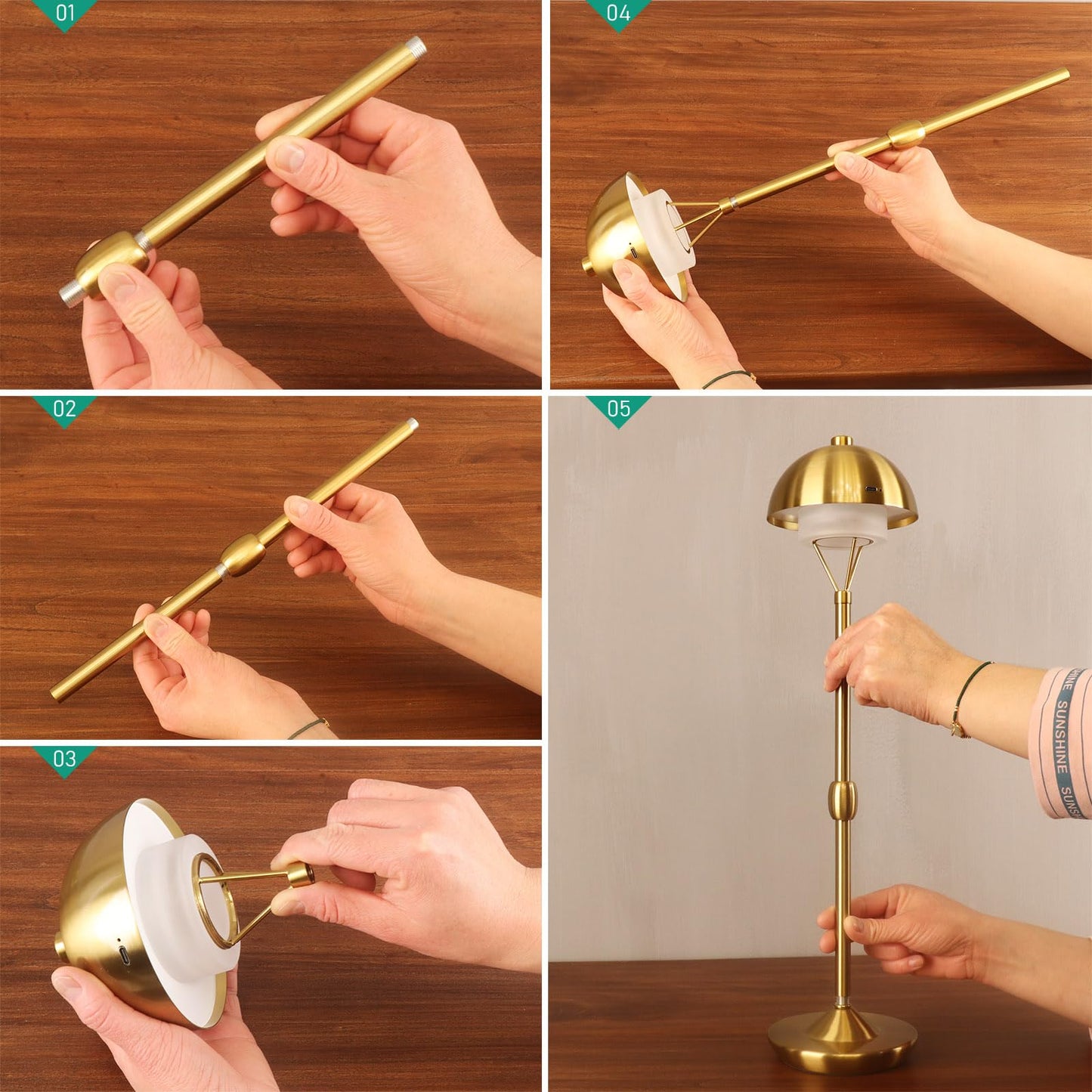 PSDSSHIIS Modern Table Lamp Cordless Portable Desk Lamp, 2700K Stepless Dimming Rechargeable Battery Operated LED Lights for Bedroom, USB-C Charging, Restaurant/Bar/Night Light/Gifts (Antique Brass)
