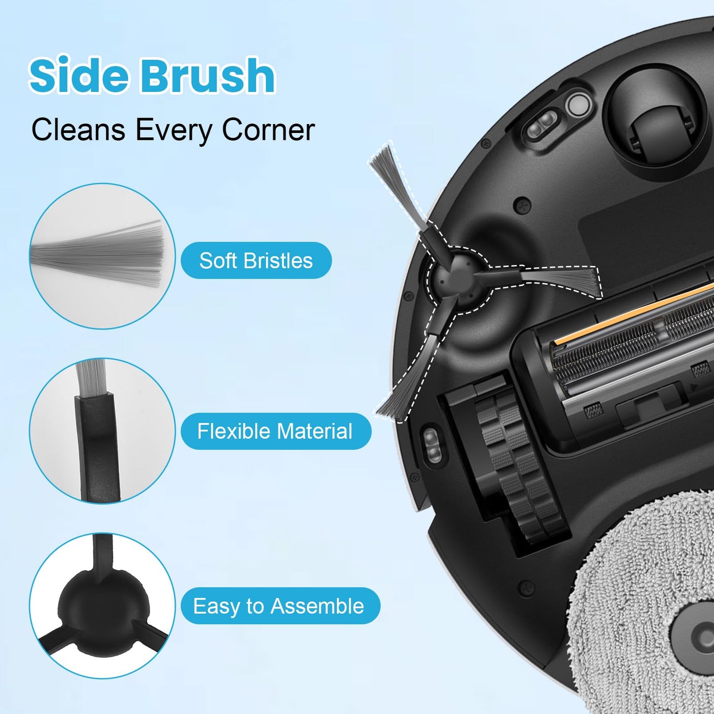 25Pcs Replacement Parts for Dreame L10s Pro Ultra Heat/L10s Ultra Gen2/L40s Ultra CE/AE/X30 Ultra/Mova E30 Ultra Robot,1Rubber Brush,1TriCut Brush,6Dust Bags,4Filters,6Pads,6Side Brushes,1Clean Brush