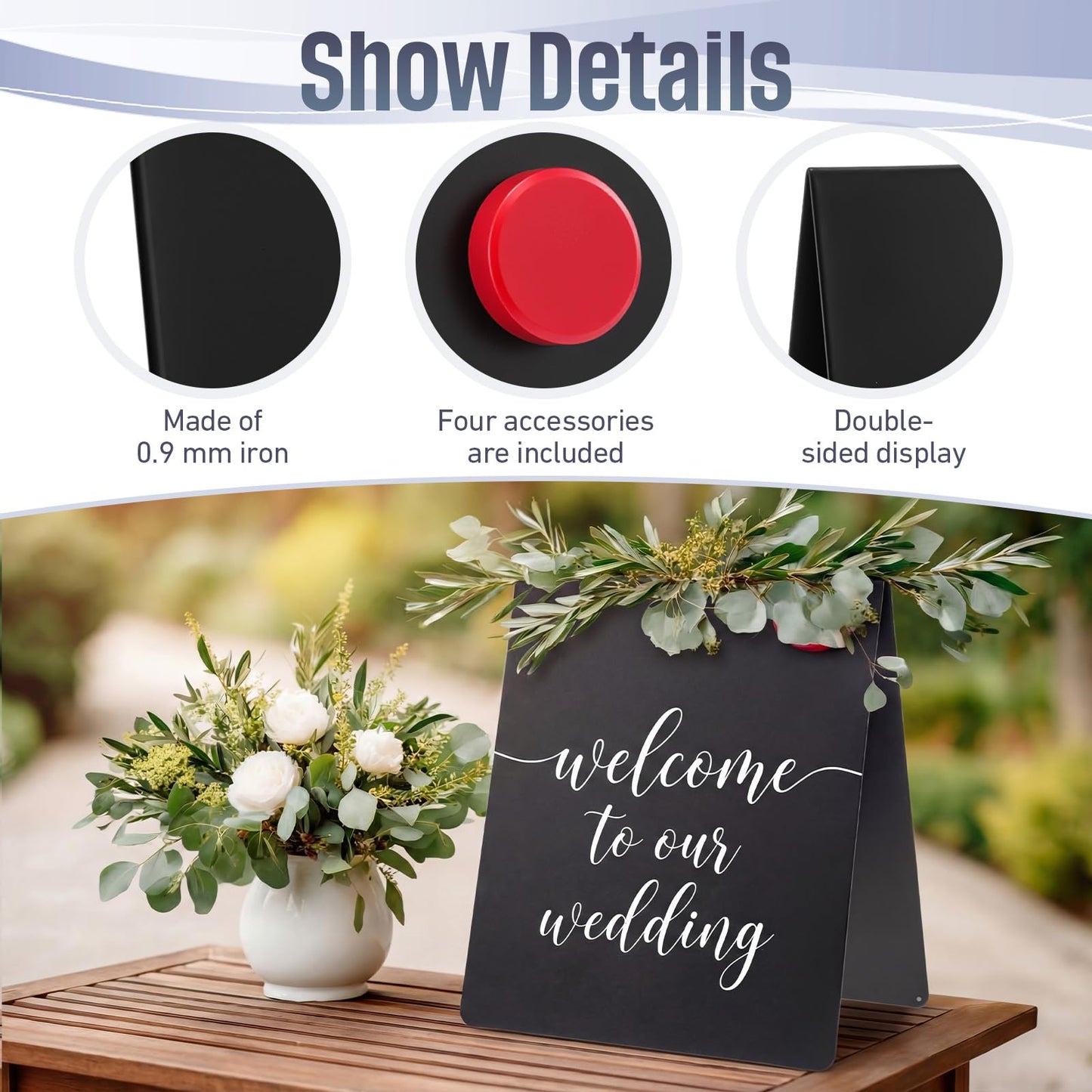 Fainne 2 Pack 11x8.5 Inch Magnet Display Stand, Double-Sided Magnetic Bulletin Board with Stand Tabletop Blank Magnetic Signs for Restaurant Menu Office Home School, Black
