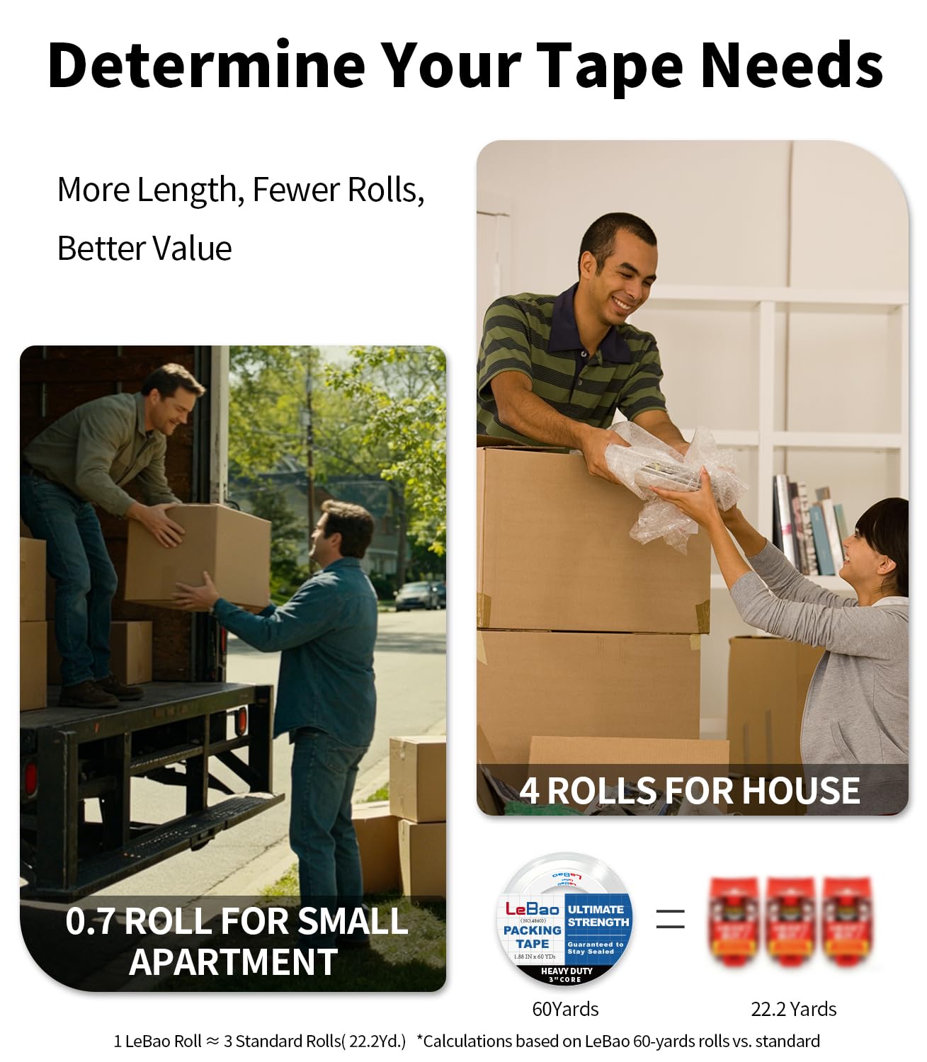 LeBao Clear Heavy Duty Shipping Packing Tape with Metal Dispenser, 12 Rolls 2.7 Mil Thick Ultra Strong Packaging Tape Refills Extreme Grip for Moving, Packaging, Storage Boxes Sealing 1.88 in x 60 Yds